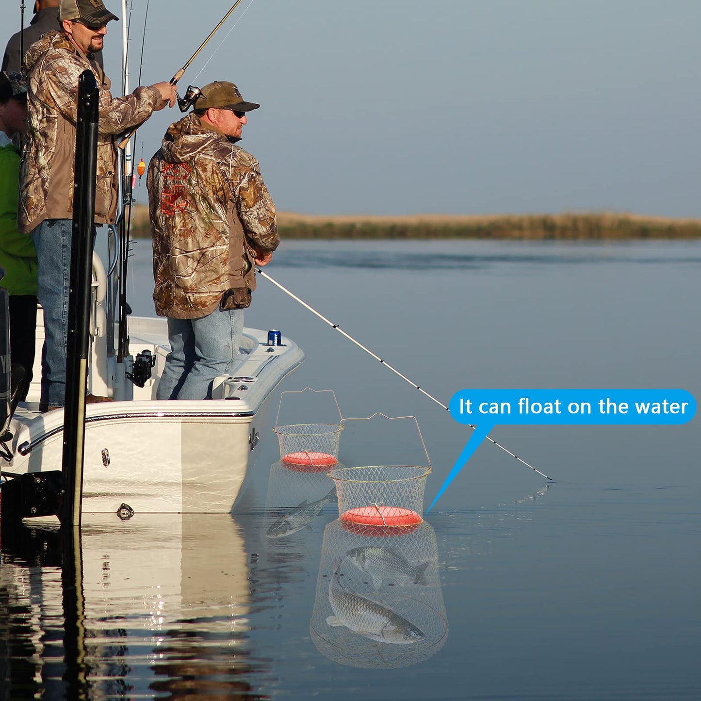 codree Floatable Galvanized Steel Wire Fish Basket, Collapsible Floatable Wire Fishing Basket, Portable Floating Fishing Net Baskets, Robust and Easy to Use