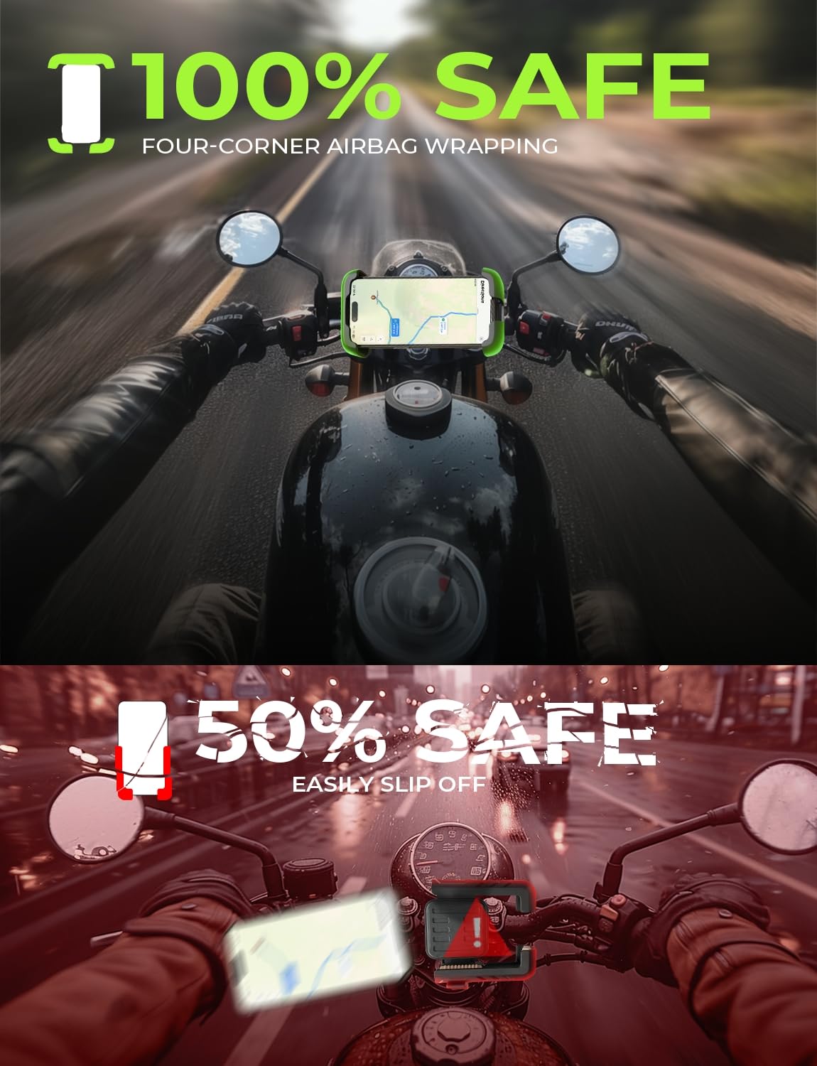 LISEN Bike Phone Holder, [2025 Upgrade] Motorcycle Phone Mount, Bicycle Phone Holder, Handlebar Phone Mount, Dirt Bike Ebike Accessories, Bicycle Accessories, for iPhone Samsung Google Pixel, Black