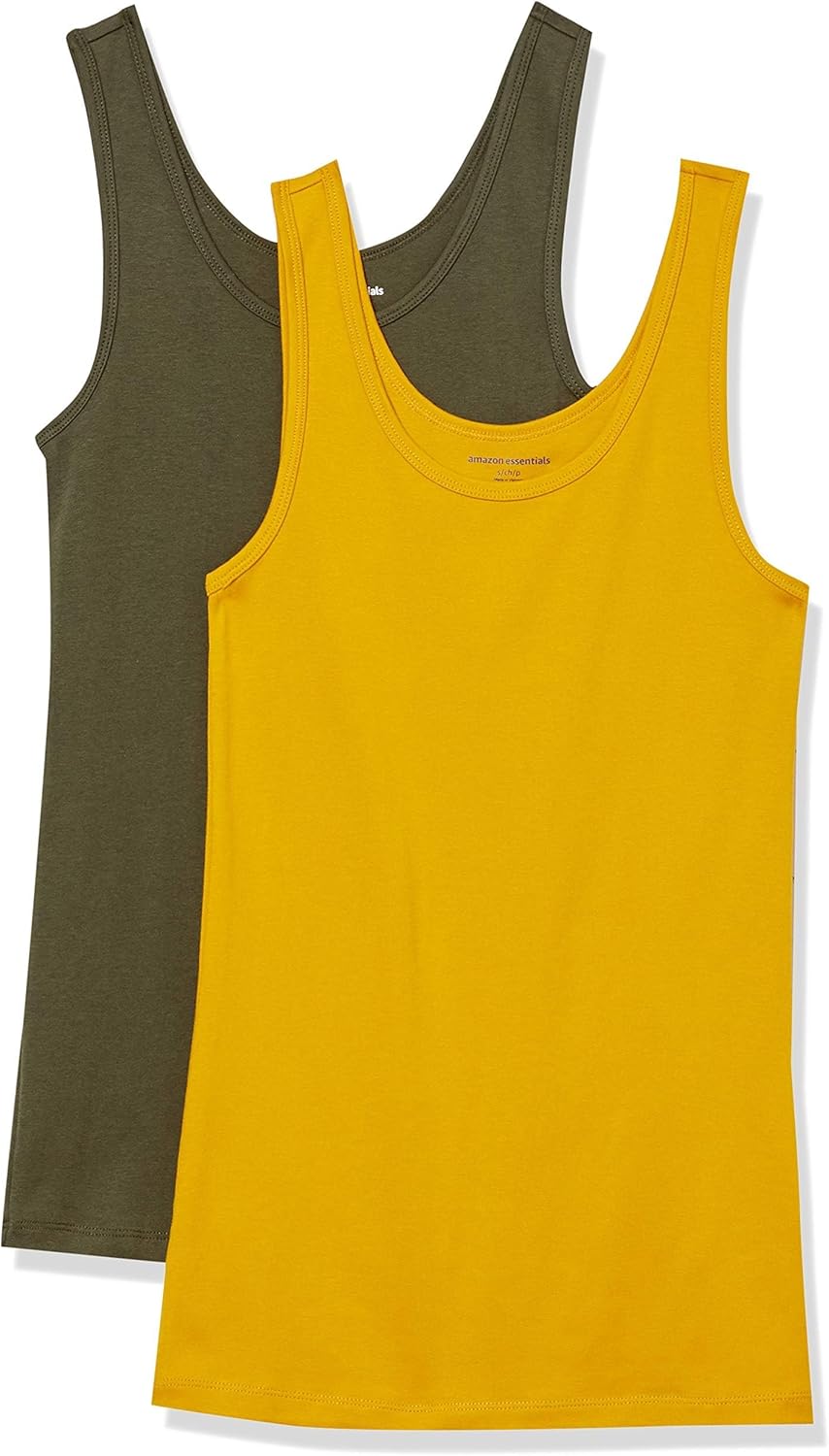 Amazon Essentials Women's Slim-Fit Scoop Neck Tank Top, Pack of 2