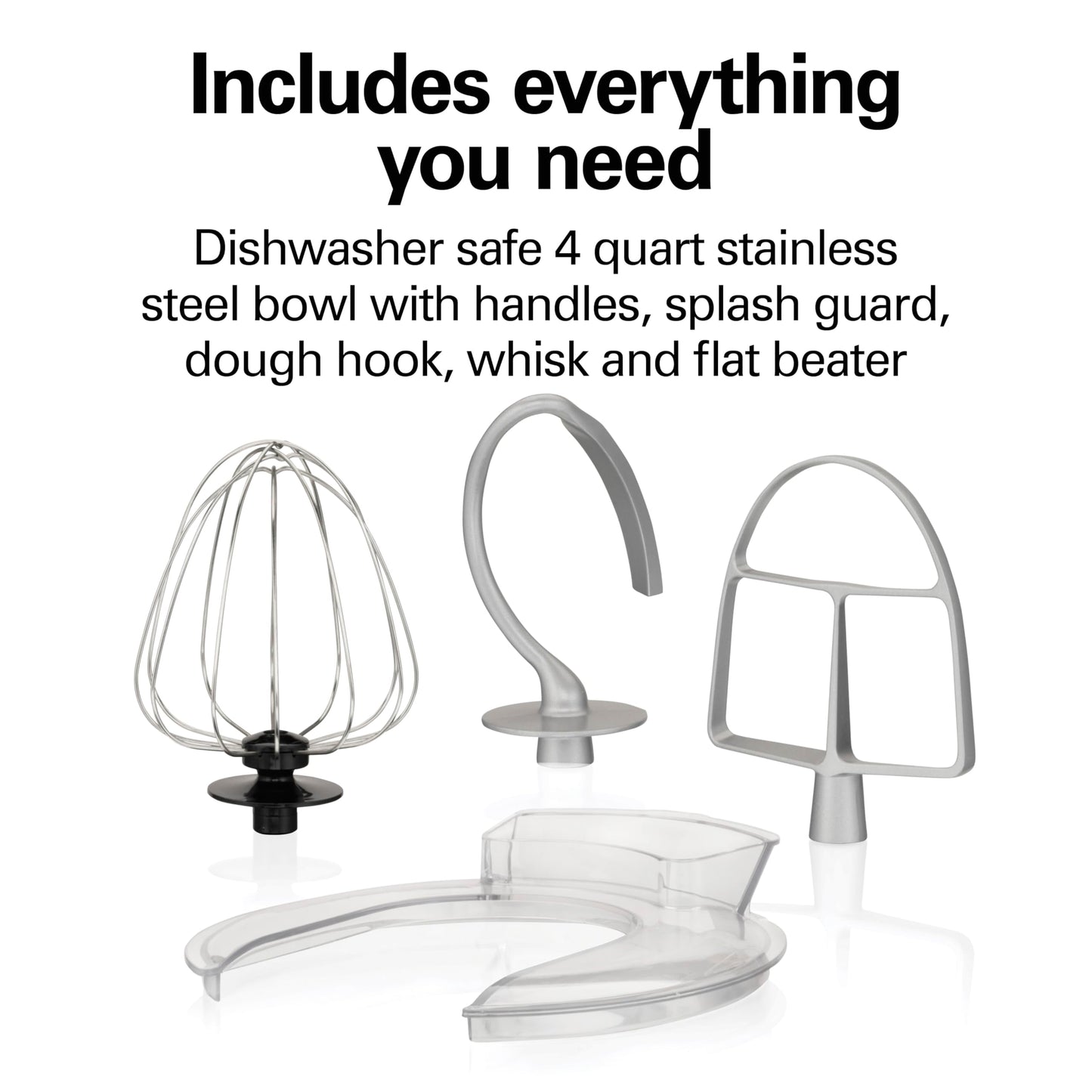 Hamilton Beach Electric Stand Mixer, 4 Quarts, Dough Hook, Flat Beater Attachments, Splash Guard, 7 Speeds with Whisk, Easy-Carry Top Handle, Blue