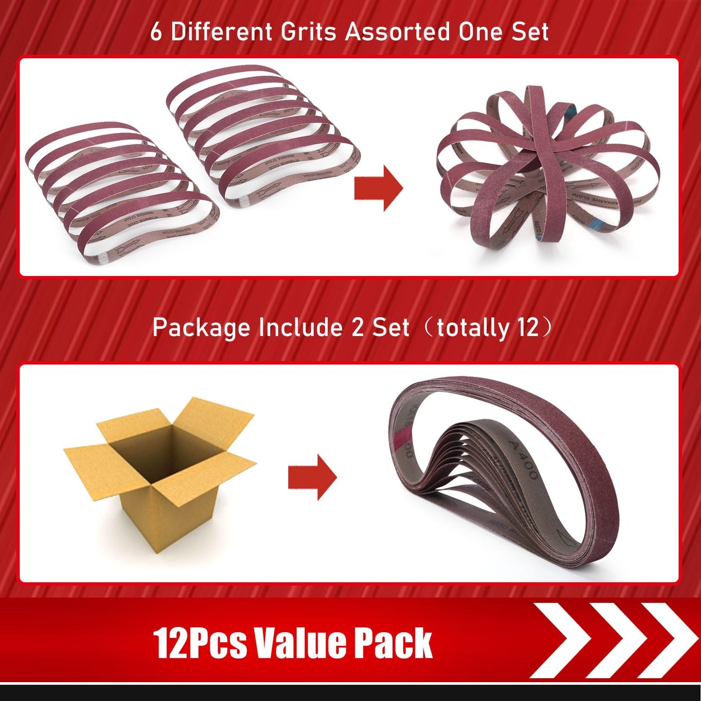 3×18 Inch Belt Sander Sanding Belt, 21 Pack Belt Sander Paper 40/60/80/120/180/240/400 Grits Assortment Aluminum Oxide Sanding Belts for Belt Sander Knife Sharpening Wood Metal Polishing