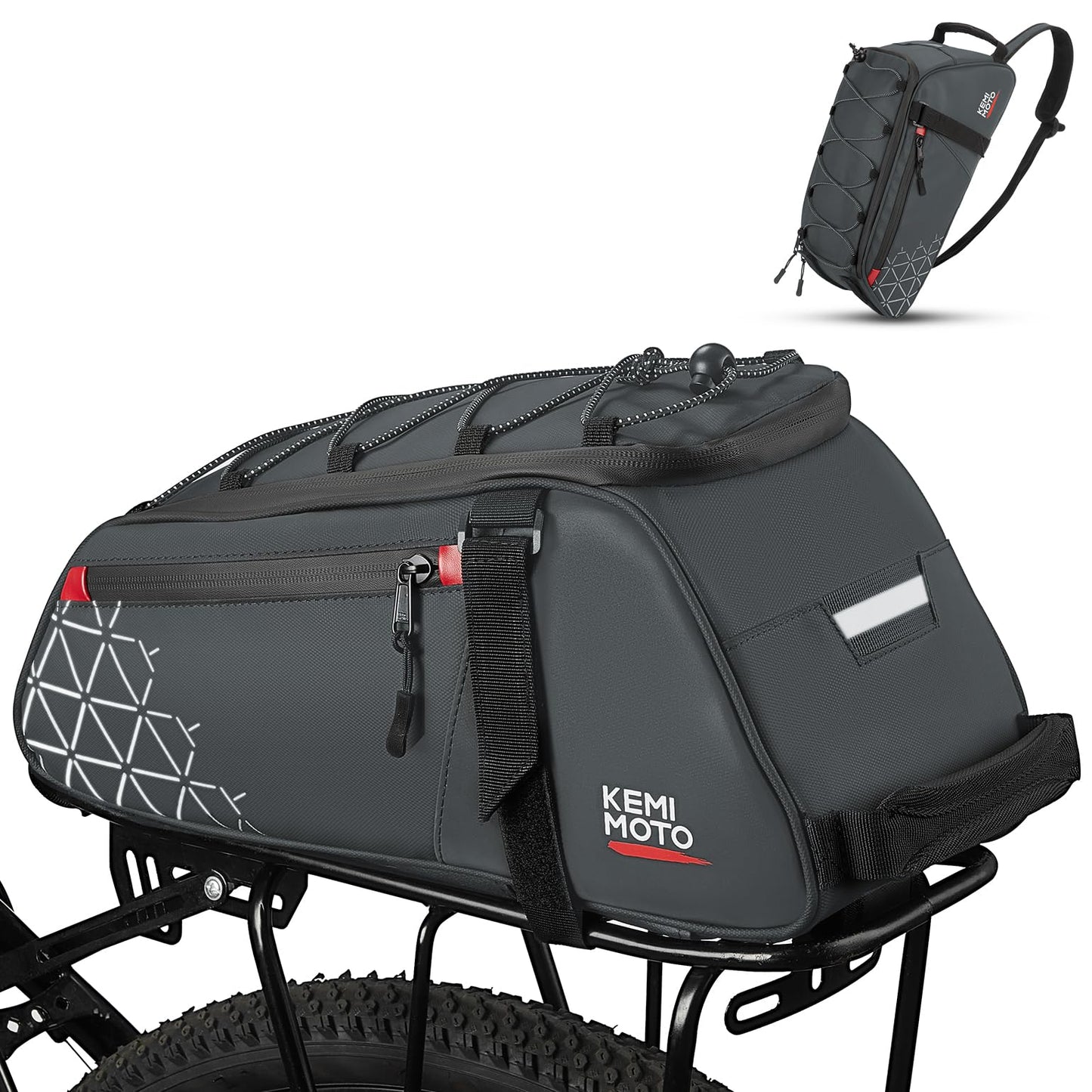 KEMIMOTO Rear Bike Rack Bag - 8L PVC Water Resistant Ebike Bags for Bicycle Rear Rack, Bicycle Trunk Pannier for Commuter Travel Shopping and Cycling (Black)