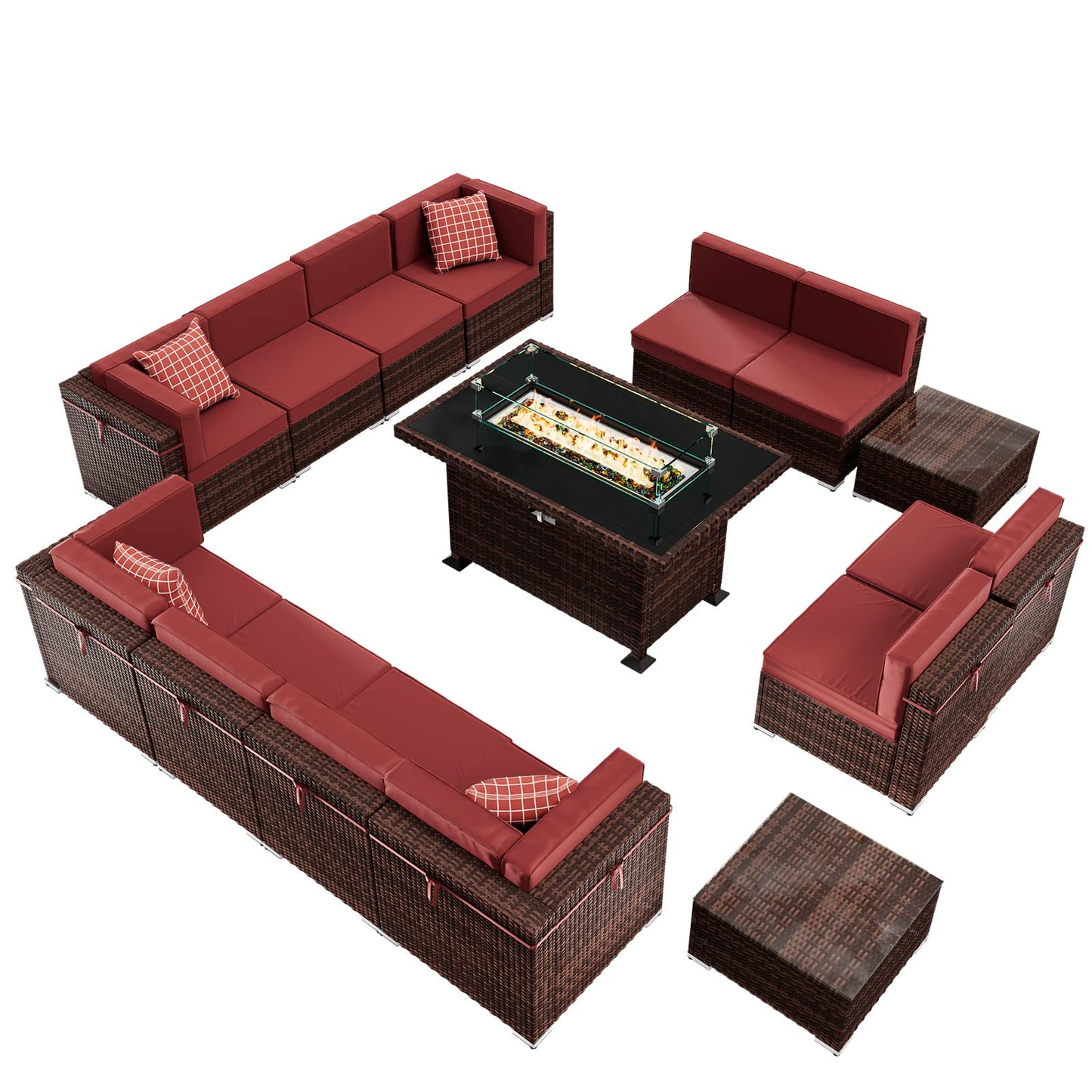 Amopatio Patio Furniture Sets, 7 Pieces Outdoor Rattan Sectional Sofa Set with Glass Table and Cushions, Wicker Patio Conversation Set for Outdoor Indoor Backyard Lawn Garden Porch (Grey)