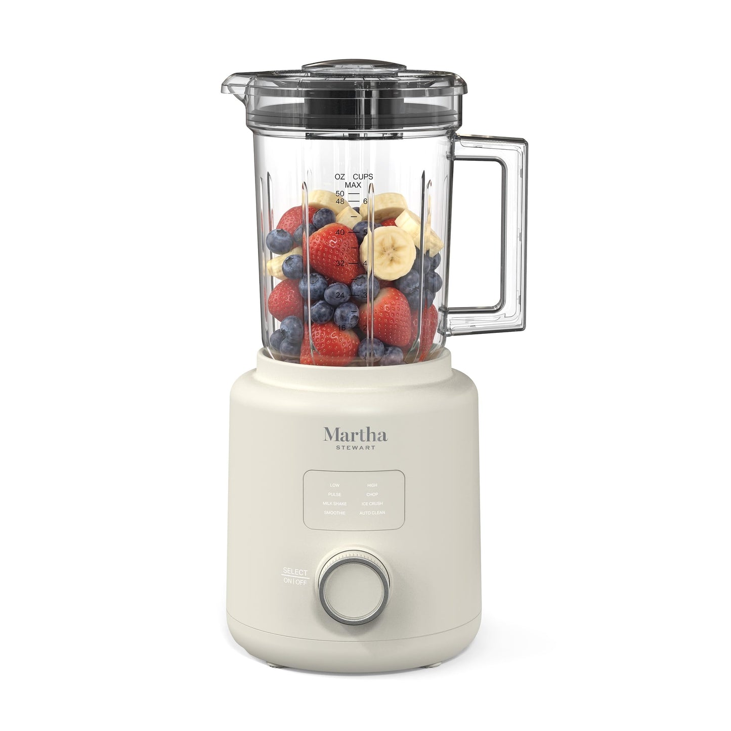Martha Stewart 50oz Countertop Blender, Smoothie, Margarita & Ice Crushing Blender, BPA-Free Pitcher, 3 Speeds, 5 Presets, Auto-Clean Function, Dishwasher Safe, Stainless Steel Blades, Sky Blue