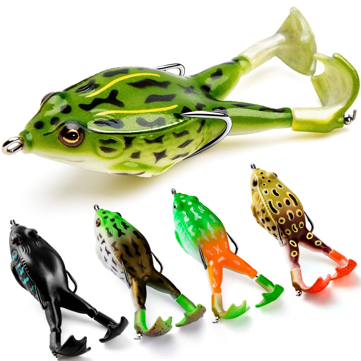Topwater Frog Lure Bass Trout Fishing Lures Kit Set Realistic Prop Frog Soft Swimbait Floating Bait with Weedless Hooks for Freshwater Saltwater