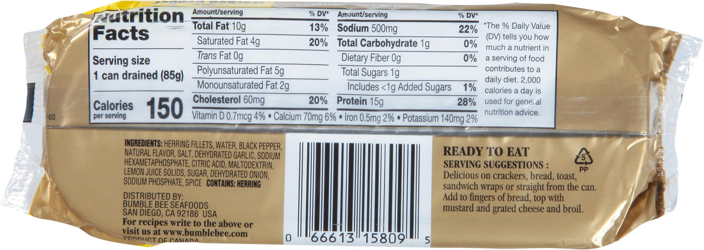 Brunswick Boneless Kipper Style Herring Fillets, 3.53 oz Can (Pack of 12) - 18g Protein per Serving - Gluten Free, Keto Friendly - Great for Pasta & Seafood Recipes