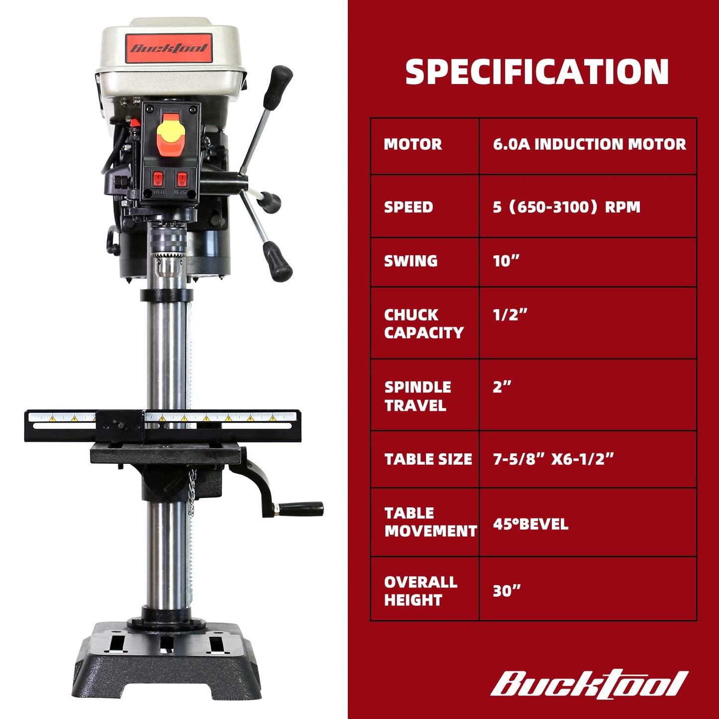 BUCKTOOL 12 INCH 6.2A Professional Bench Drill Press, 3/4HP Powerful Benchtop Drill Press, Variable Speed Drill Press with IIIA Laser and Work Light