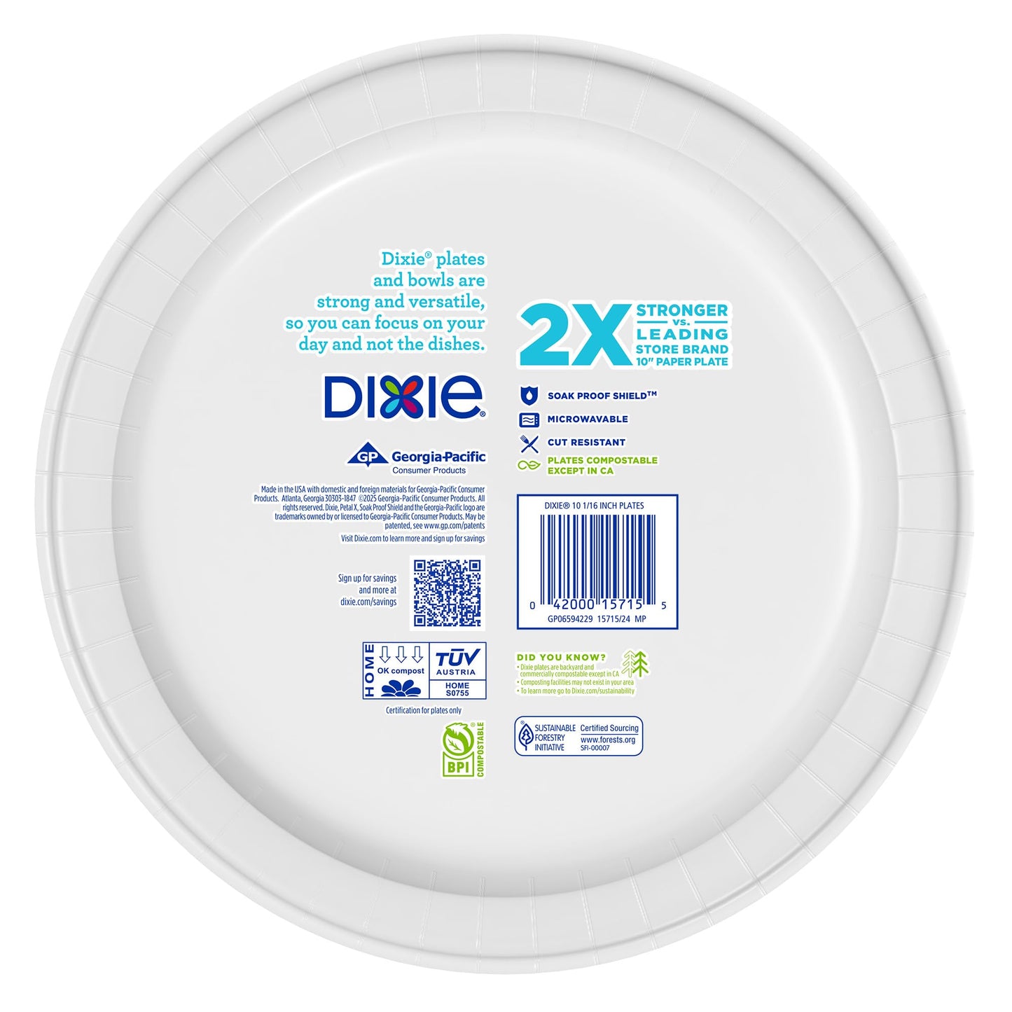 Dixie Large Paper Plates, 10 Inch, 204 Count, 2X Stronger*, Microwave-Safe, Soak-Proof, Cut Resistant, Disposable Plates For Everyday Breakfast, Lunch, & Dinner Meals