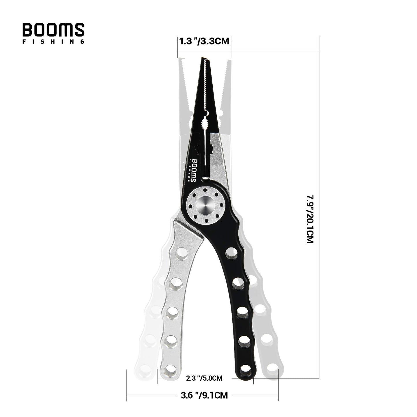 Booms Fishing X1 Aluminum Fishing Pliers Saltwater, Surf Fishing Tackle Kit, Fishing Multitool Hook Remover Braided Fishing Line Cutting and Split Ring with Coiled Lanyard and Sheath