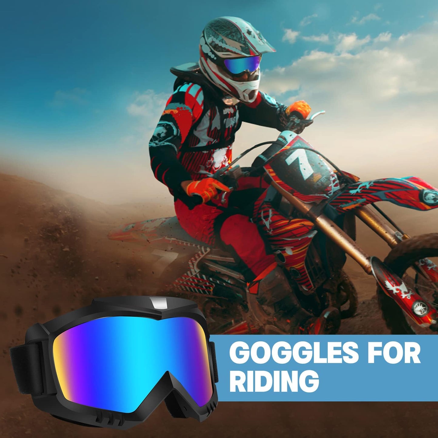 Lievermo Dirt Bike Goggles 2 Pack - Motorcycle, ATV, Riding, Ski, Windproof Racing Glasses