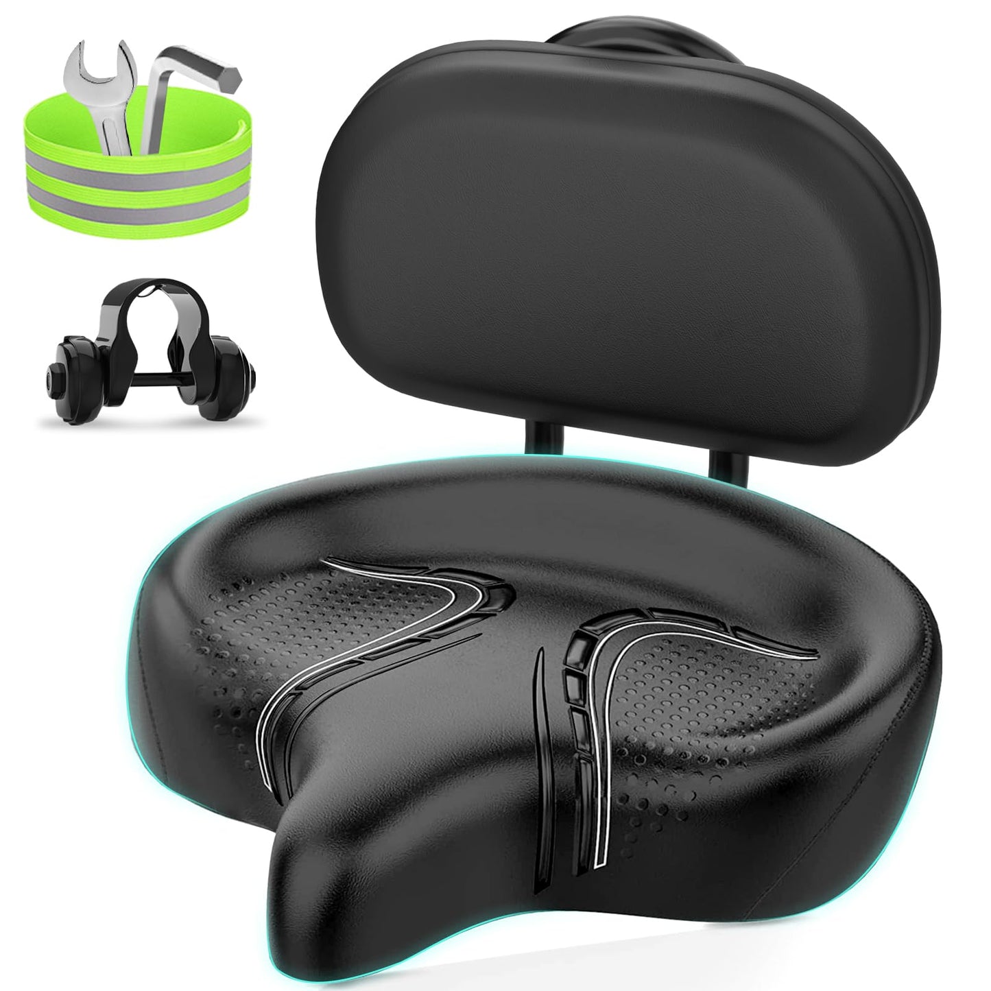 BLUEWIND Oversized Bike Seat, Wide Bicycle Saddle Novel Backrest Design for Electric Bike, Universal Fit Exercise Bike or Road Stationary Bike Seat Cushion for Men & Women