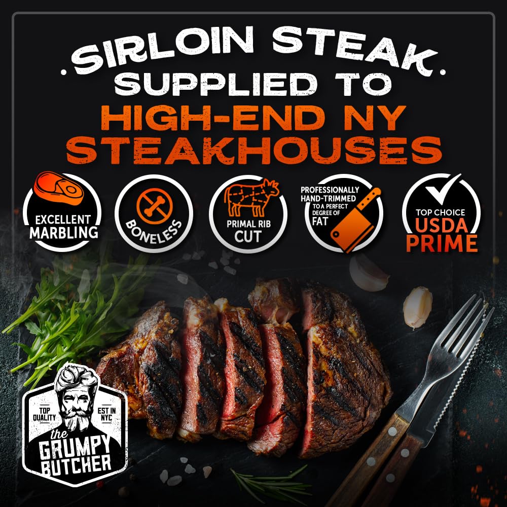 Grumpy Butcher Box Meat Food Gifts: 2 Top Sirloins Steaks (6 oz), 2 Duroc Bone in Pork Chops (14 oz) & 2 Cheese Stuffed Chicken Breasts Wrapped in Bacon (8 oz) - Gourmet Gift Basket for Men