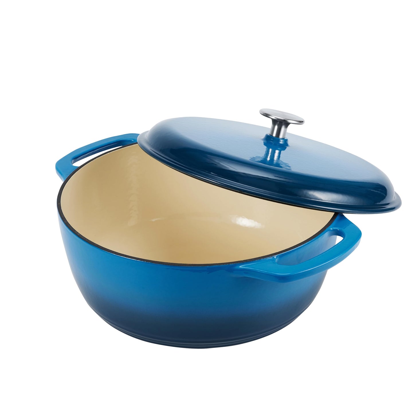 Amazon Basics Cast Iron Dutch Oven Pot with Lid, Enameled, Round, Dual Handles, Heavy-Duty, Medium, 6-Quart, Blue
