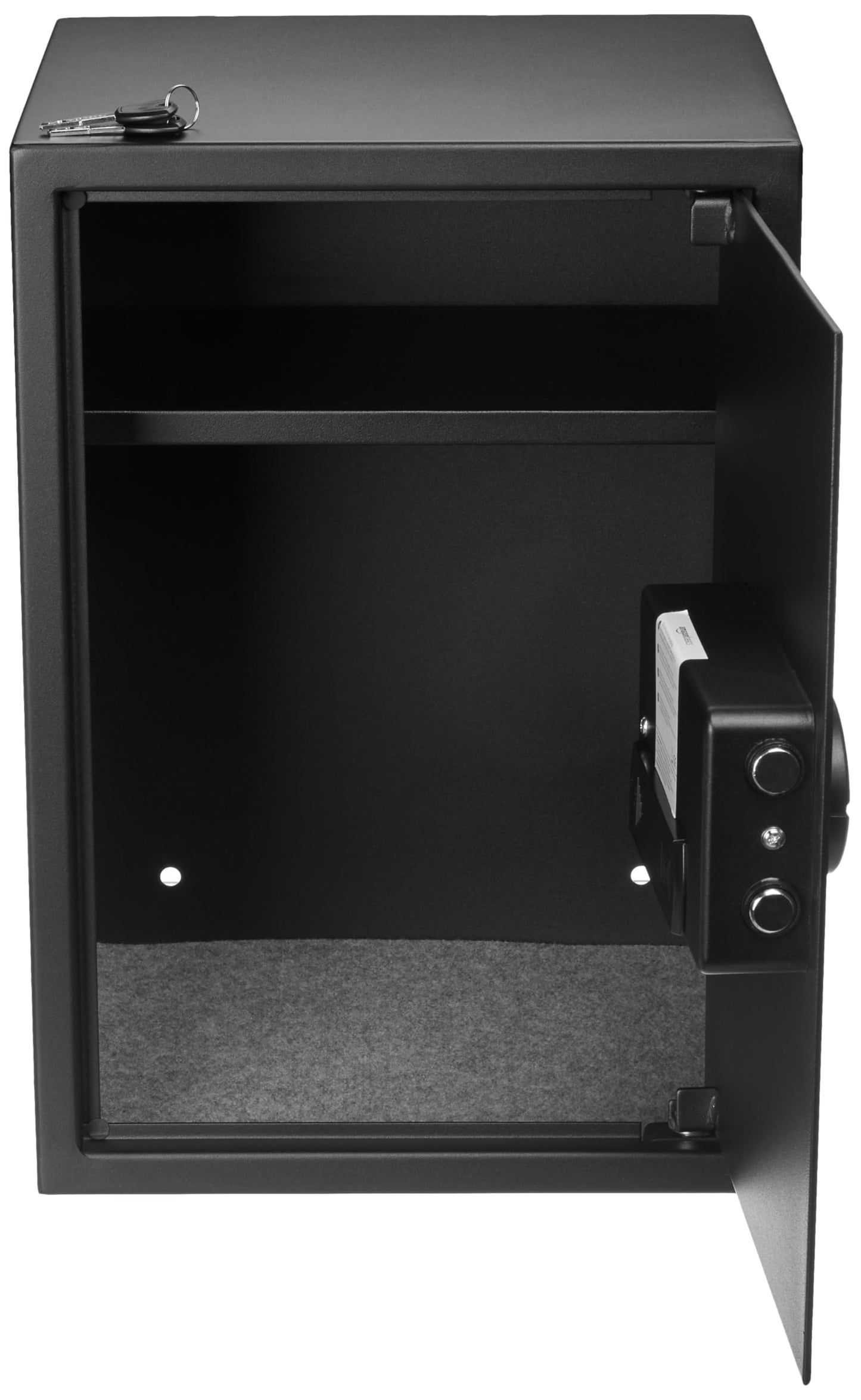 Amazon Basics Steel Home Security Safe with Electronic Keypad, Programmable Combination Lock for Documents, Jewelry, Valuables, Removable Shelf, 1.52 Cubic Feet, Black, 13.8"W x 13"D x 16.5"H