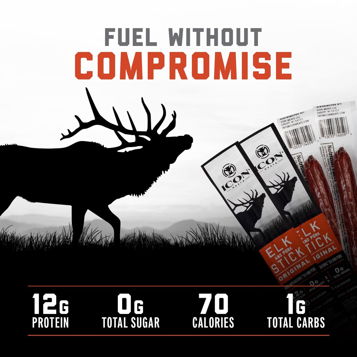 ICON Meats Snack Sticks Sampler - Assorted Flavors of Bison, Elk, Venison and Pork Jerky Sticks - 24 Pack of Individually Wrapped Meat Sticks, 6 Per Flavor – USDA Approved, All Natural Artisan Meats