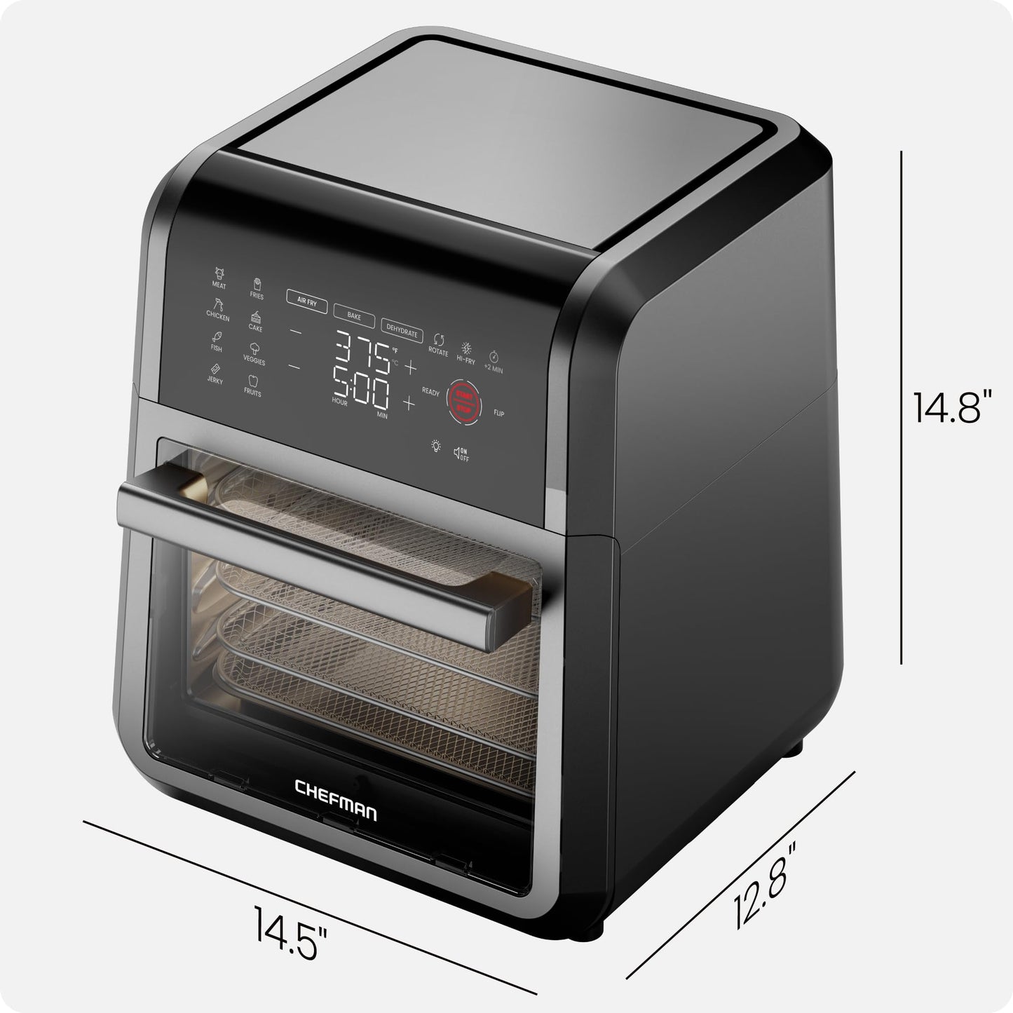 CHEFMAN Multifunctional Digital Air Fryer+ Rotisserie, Dehydrator, Convection Oven, 17 Touch Screen Presets Fry, Roast, Dehydrate, Bake, XL 10L Family Size, Auto Shutoff, Large Easy-View Window, Black