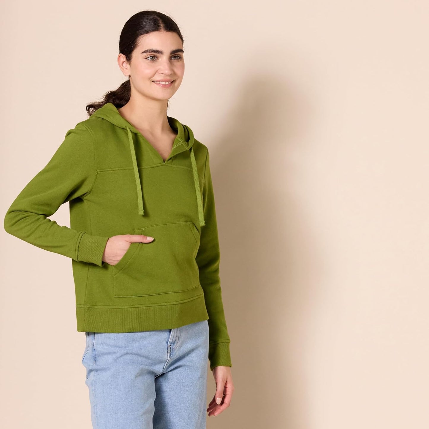 Amazon Essentials Women's Classic-Fit Long-Sleeve V-Neck Hooded Sweatshirt - Discontinued Colors