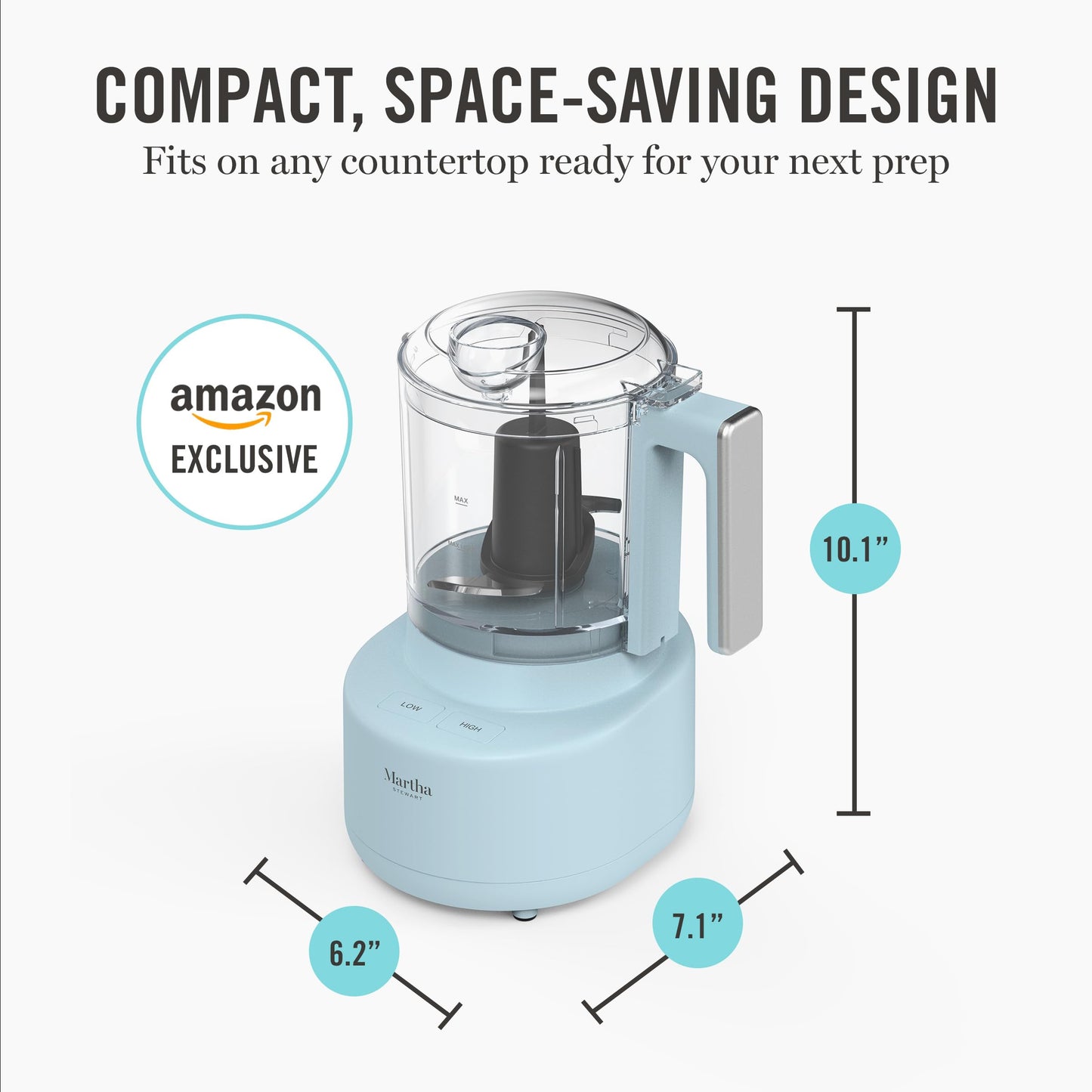 Martha Stewart 3 Cup Electric Food Chopper, Vegetable & Herb Mini Food Processor, 24oz BPA-Free Bowl, Stainless Steel Blades, Pour Spout, Dicing, Mincing, Chop & Puree, Dishwasher Safe, Caviar