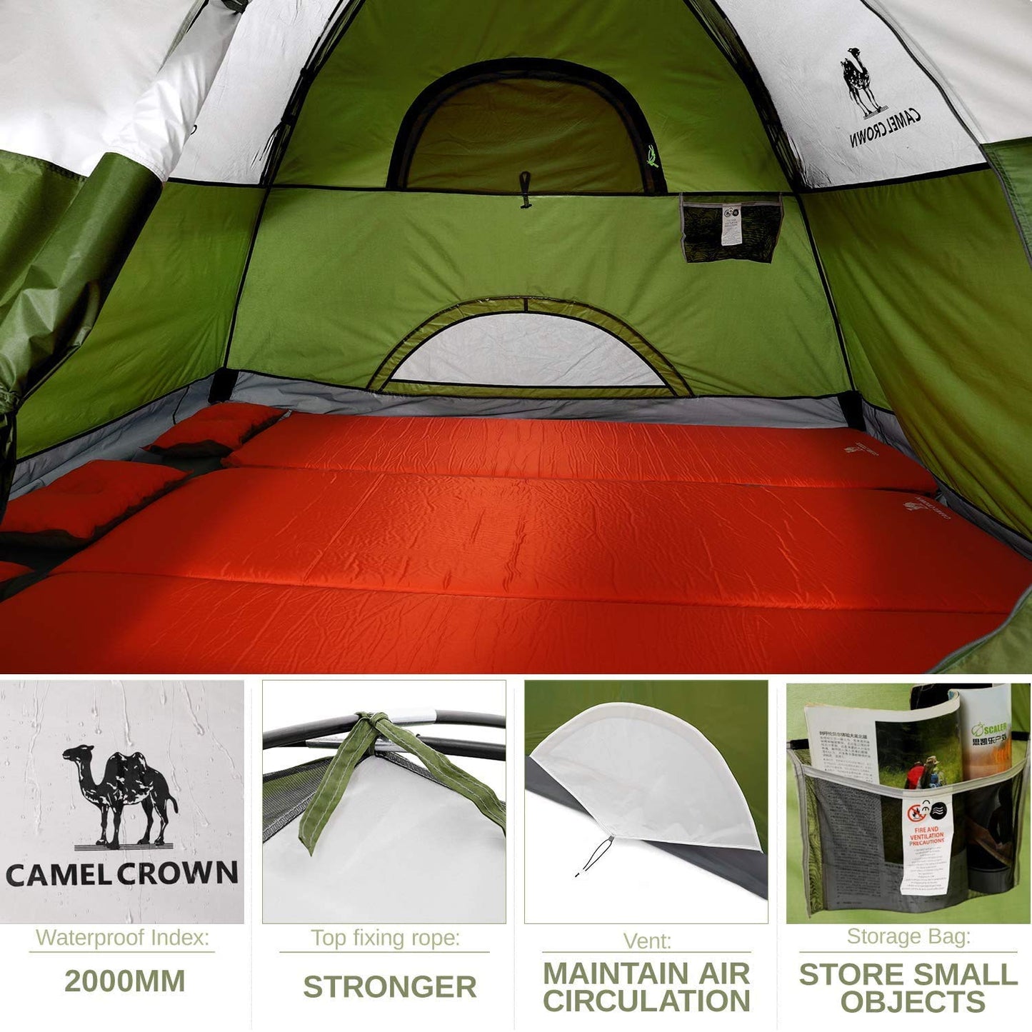 CAMEL CROWN Tents for Camping 2/3/4/5 Person Camping Dome Tent, Waterproof,Spacious, Lightweight Portable Backpacking Tent for Outdoor Camping/Hiking
