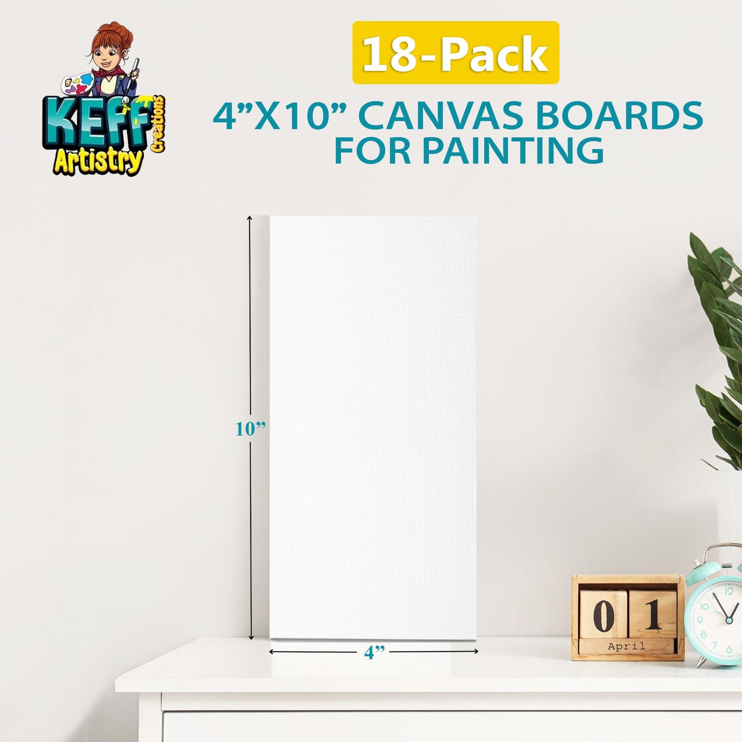 KEFF 24-Pack Bulk Canvas for Painting, 6 of 5x7, 8x10, 9x12, 11x14 Canvas Boards for Painting, Art Supplies for Adults & Kids - 100% Cotton Primed Painting Canvas for Acrylic, Oil, Watercolor, Tempera