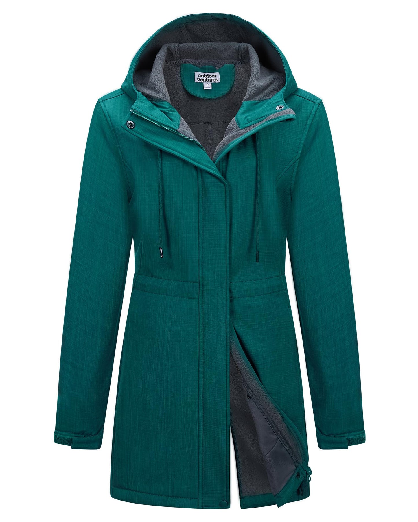 Outdoor Ventures Women's Lightweight Waterproof Fleece Lined Hooded Softshell Rain Jacket, Warm Windbreaker Long Coat