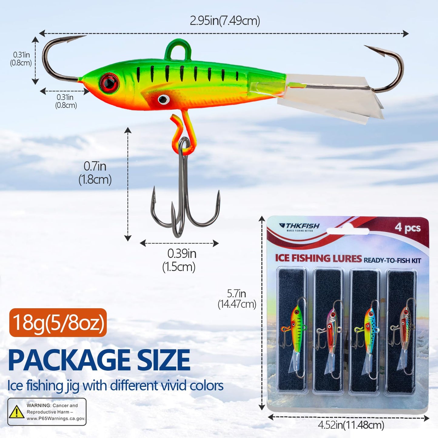 THKFISH Ice Fishing Jigs Ice Fishing Lures Ice Fishing Gear for Crappie, Panfish, Walleye, Bluegill Vertical Jigs Kit Ice Fishing Tackle 4PCS/8PCS 10g(0.35oz) 18g(0.63oz)