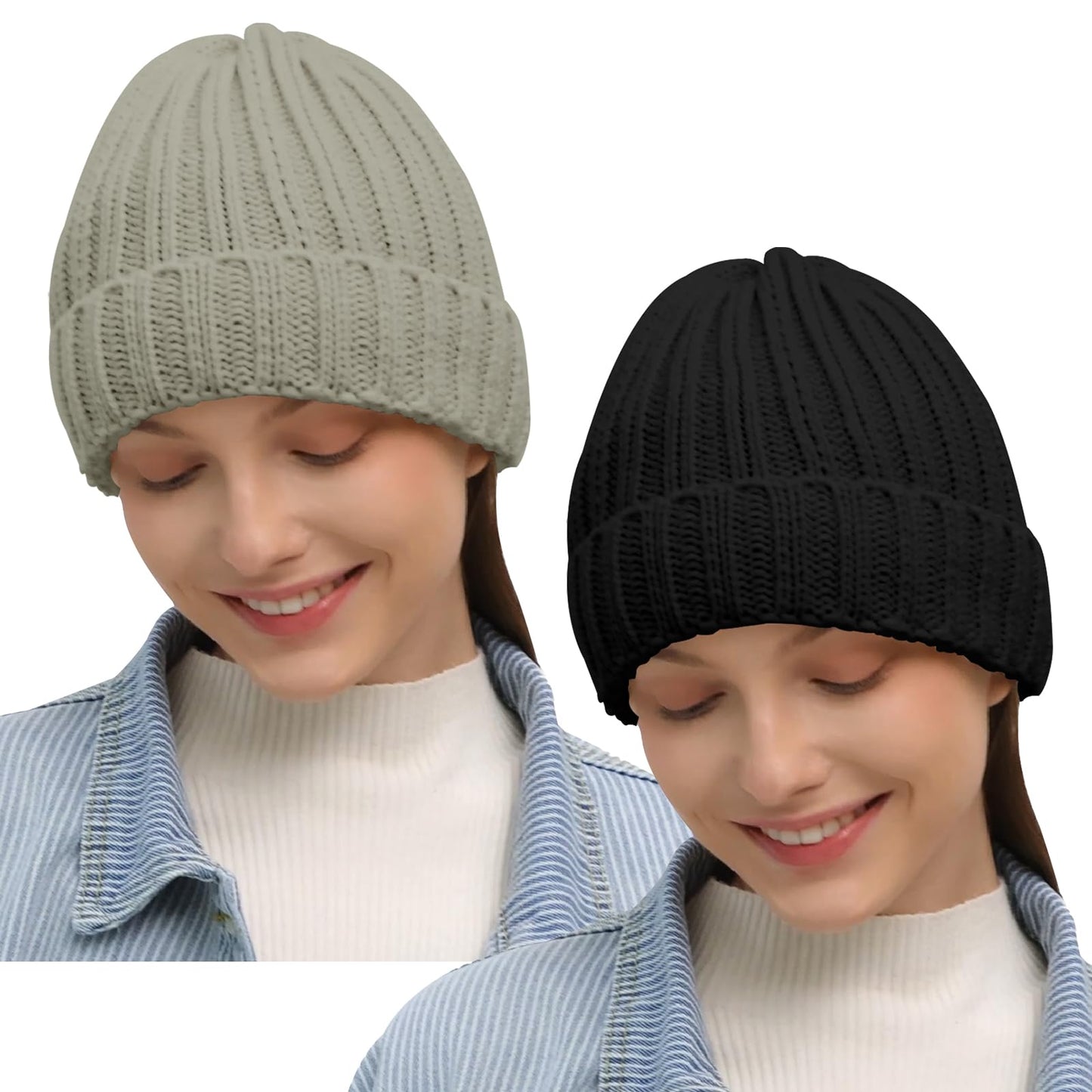 Rosoz Winter Hats for Women Warm Thick Soft Stretch Cable Knit Beanie Skully Cap for Cold Weather