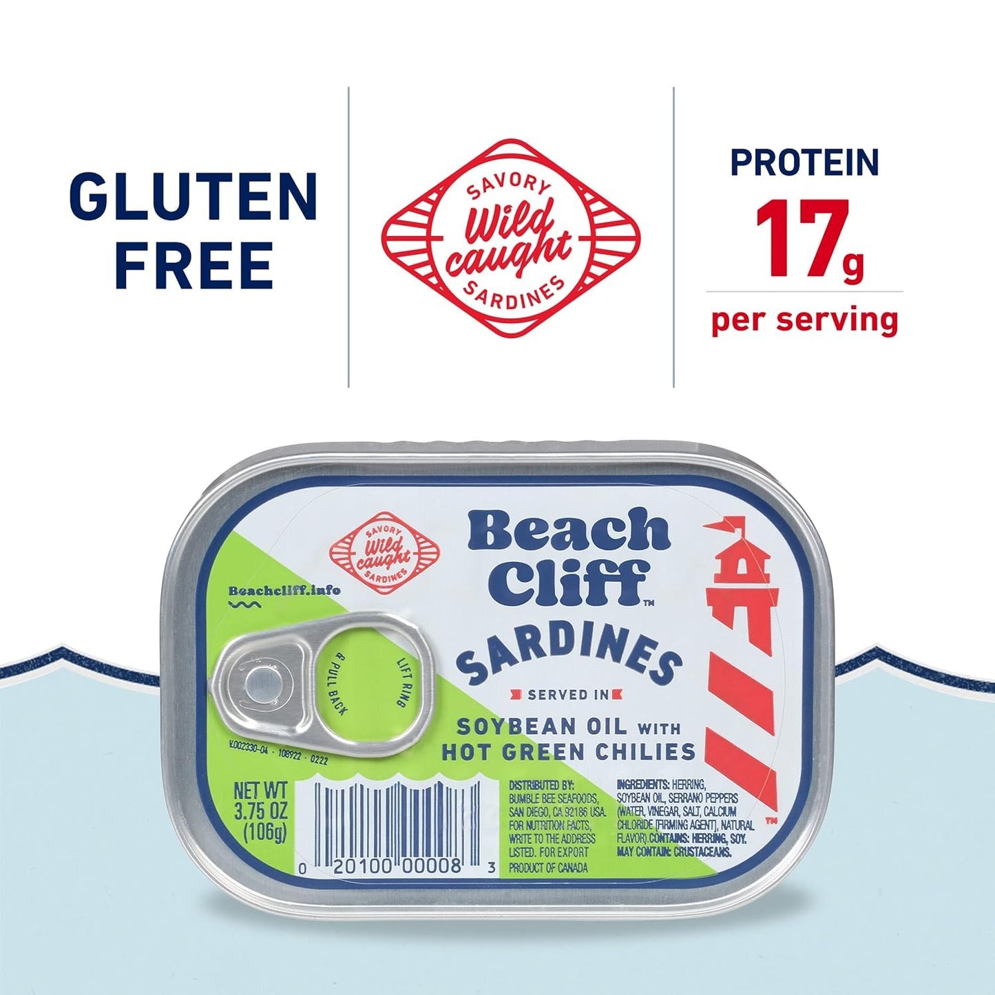 Beach Cliff Sardines in Water, 3.75 oz Can (Pack of 12) - Wild Caught Sardines - 12g Protein per Serving - Gluten Free, Keto Friendly