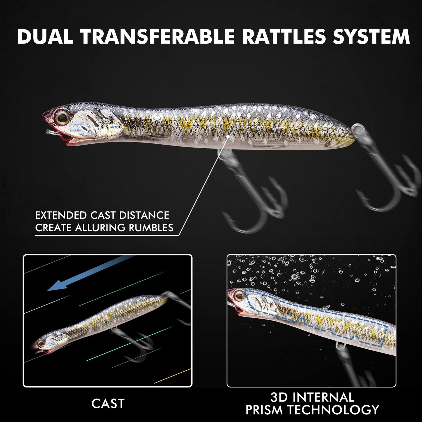 TRUSCEND PoPobait Plopper with BKK Hooks, Top Water Fishing Lures for Bass Walleye Pike Catfish Musky Perch, Floating Lure for Freshwater or Saltwater, Amazing Teasers Fishing Gifts for Family Fishing