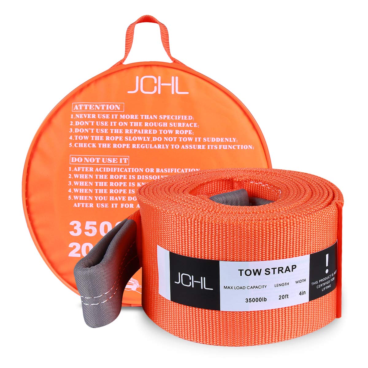 Tow Strap with Hooks 2in X20Ft Recovery Strap 10,000LB Break Strengthened Towing Rope for Towing Vehicles in Roadside Emergency