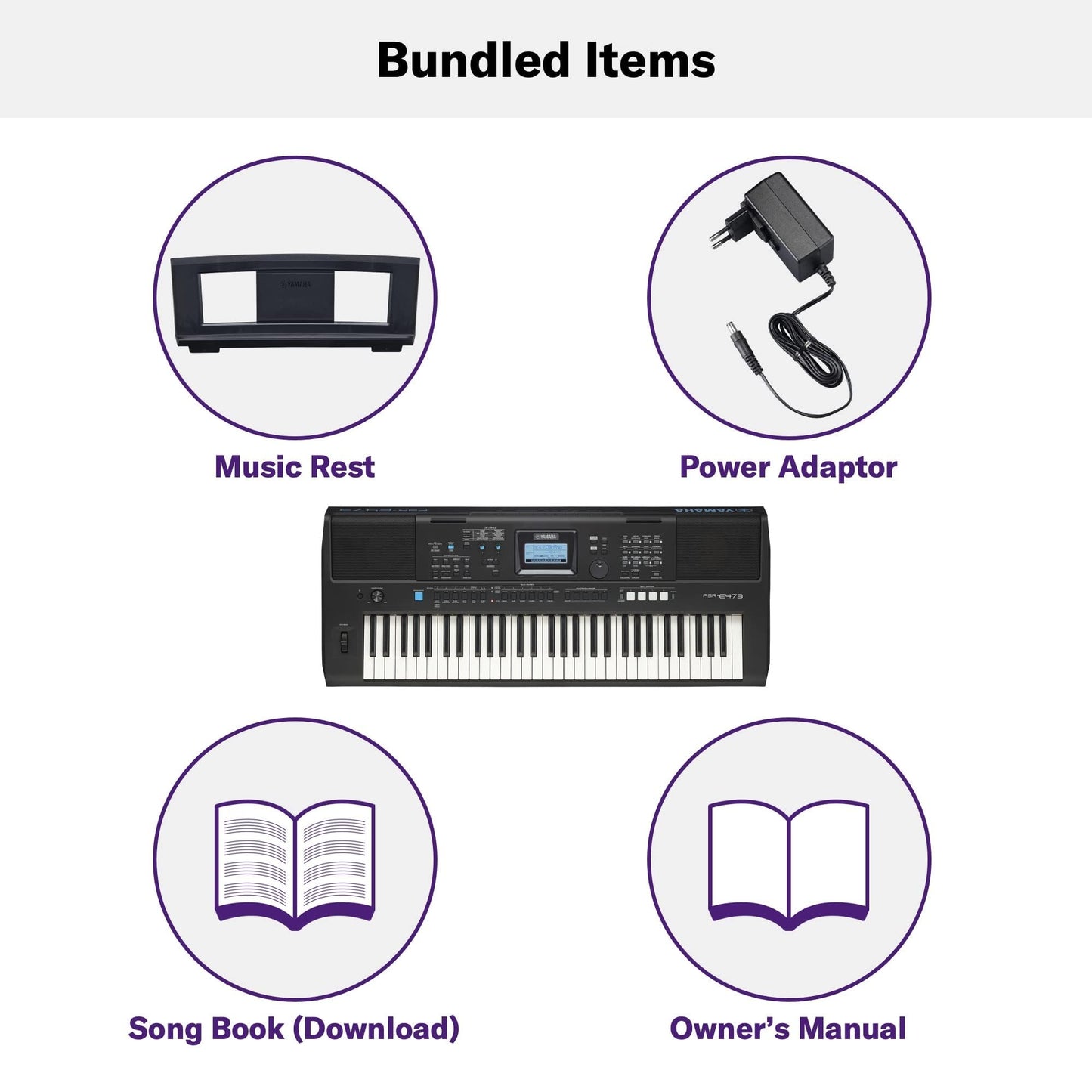 YAMAHA, 61-Key Touch-Sensitive Advanced Portable Keyboard with Music Rest and Power Adapter, (PSRE473)