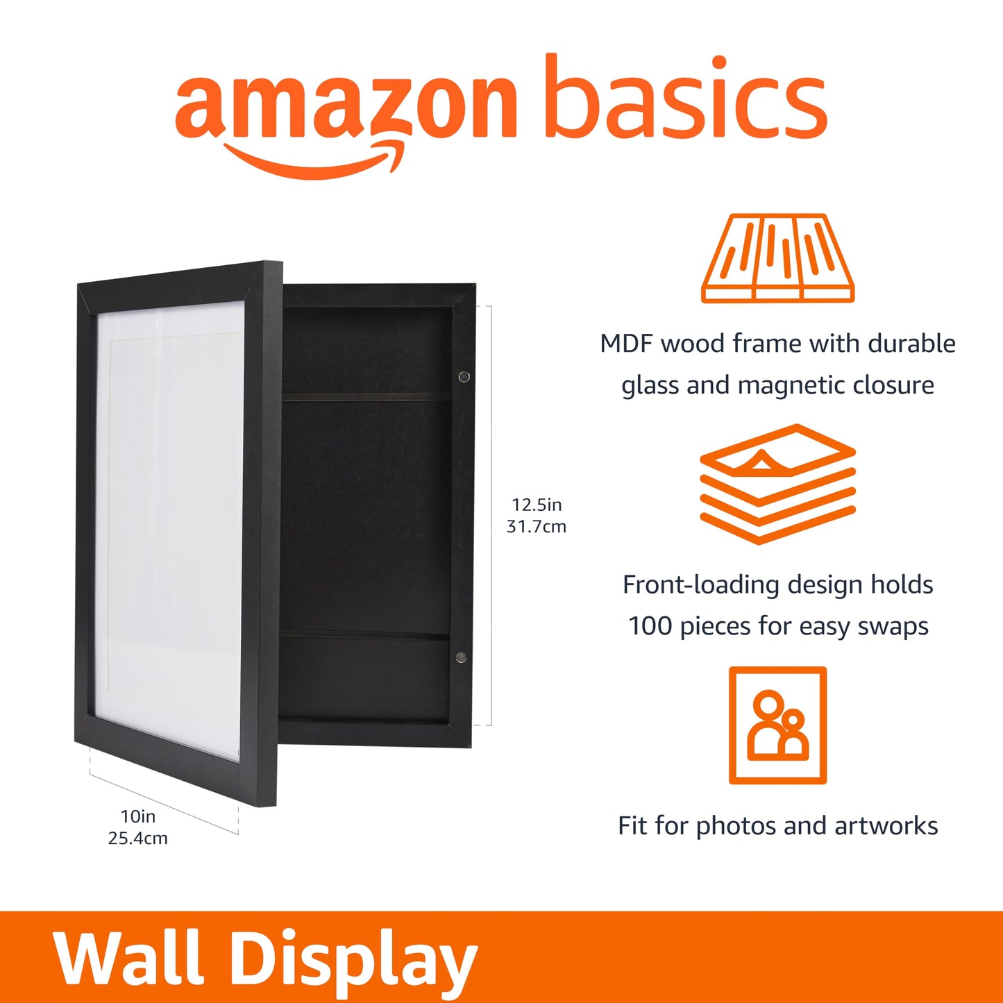 Amazon Basics Wood Front Loading Art Rectangular Frame, 10" x 12.5", Black