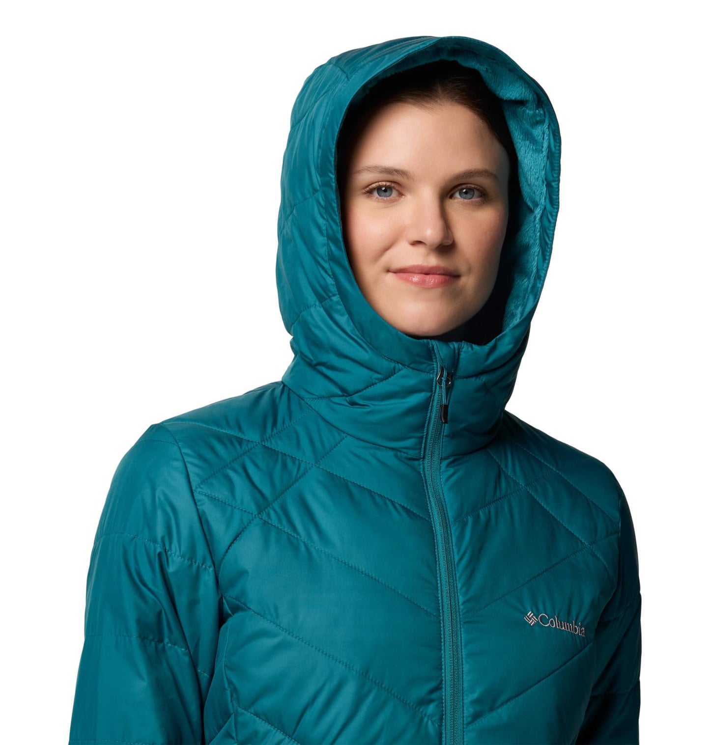 Columbia Womens Heavenly Long Hooded Puffer Jacket, River Blue, X-Small
