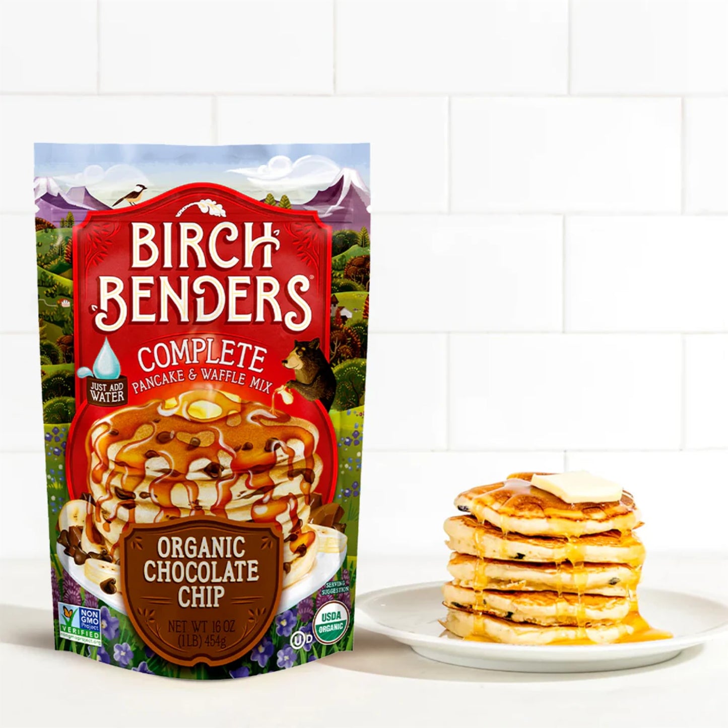 Organic Pancake and Waffle Mix, Classic Recipe by Birch Benders, Whole Grain, Non-GMO, Just Add Water, 16oz (Packaging may vary)