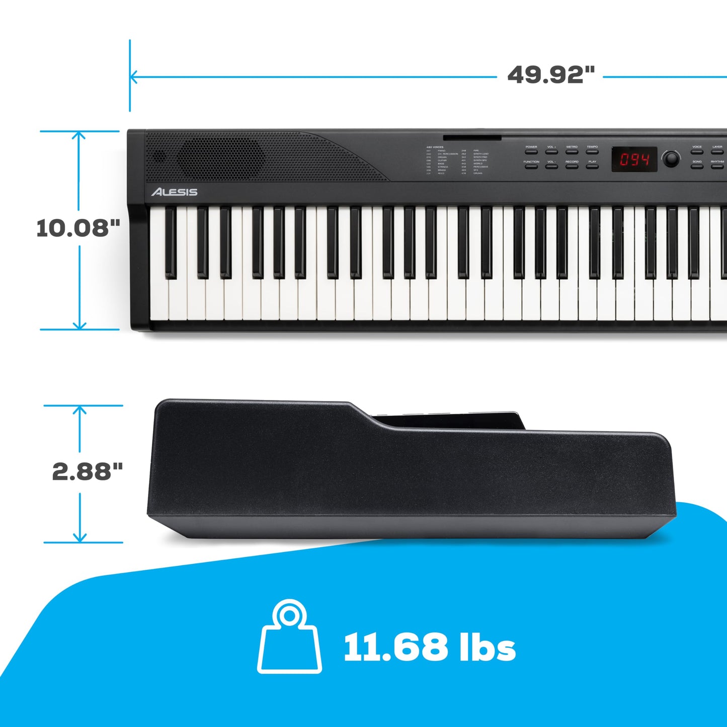 Alesis 88 Key Keyboard Piano with 480 Sounds, Speakers, USB MIDI, Carry-Bag, Stand, Headphones, Pedal and Piano Lessons for Beginners