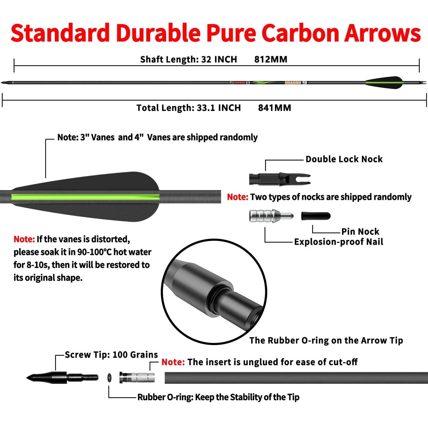 sanlida 100% Pure Carbon Arrows, 0.001"/0.003"/0.006", Buy 12 Get 12 Free/Buy 6 Get 6 Free！10 Spines Deflection for Compound Bow & Recurve Bows (12PCS / 24PCS)