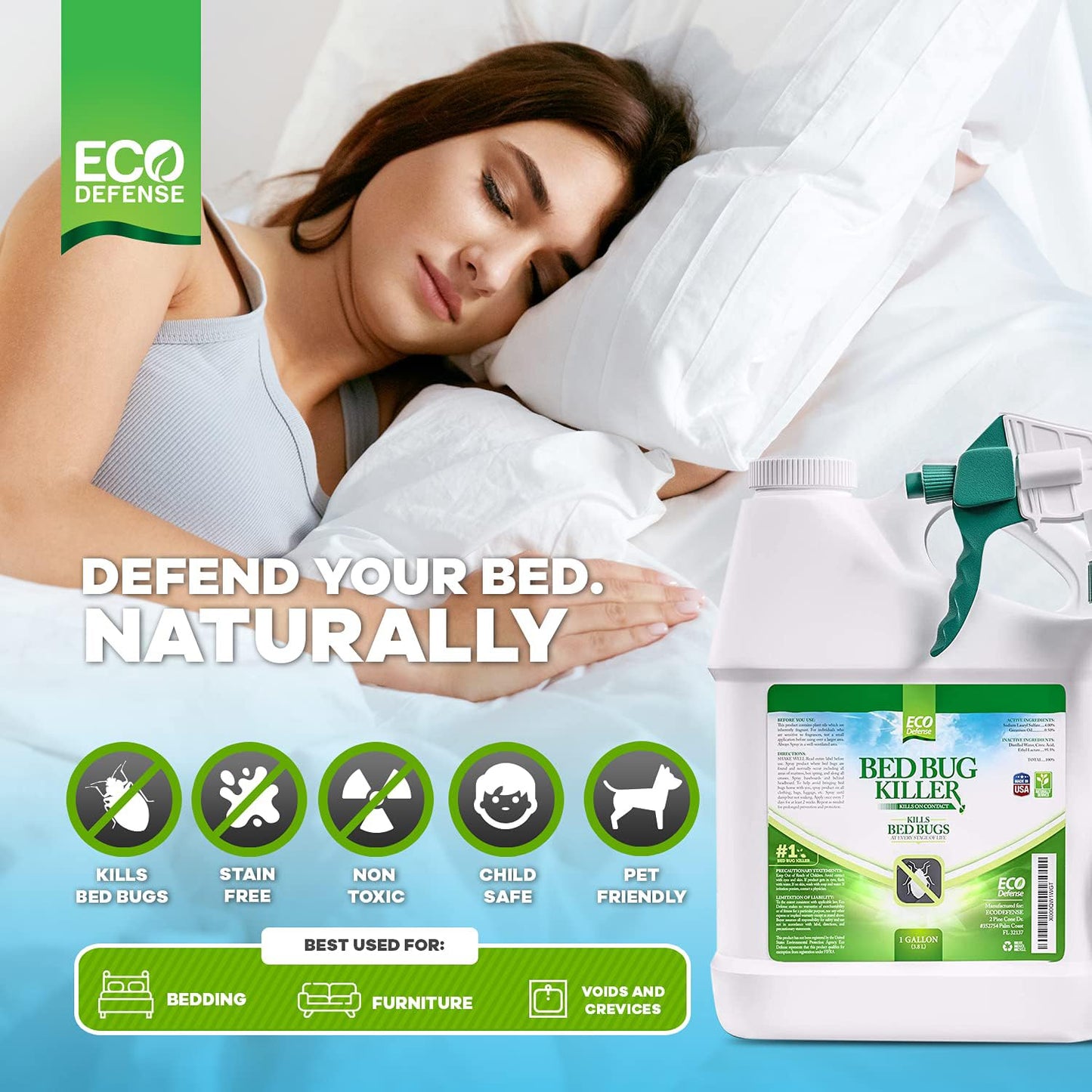 Eco Defense Bed Bug Killer - Bed Bug Spray & Dust Mite Spray - Natural Treatment - 16 oz
