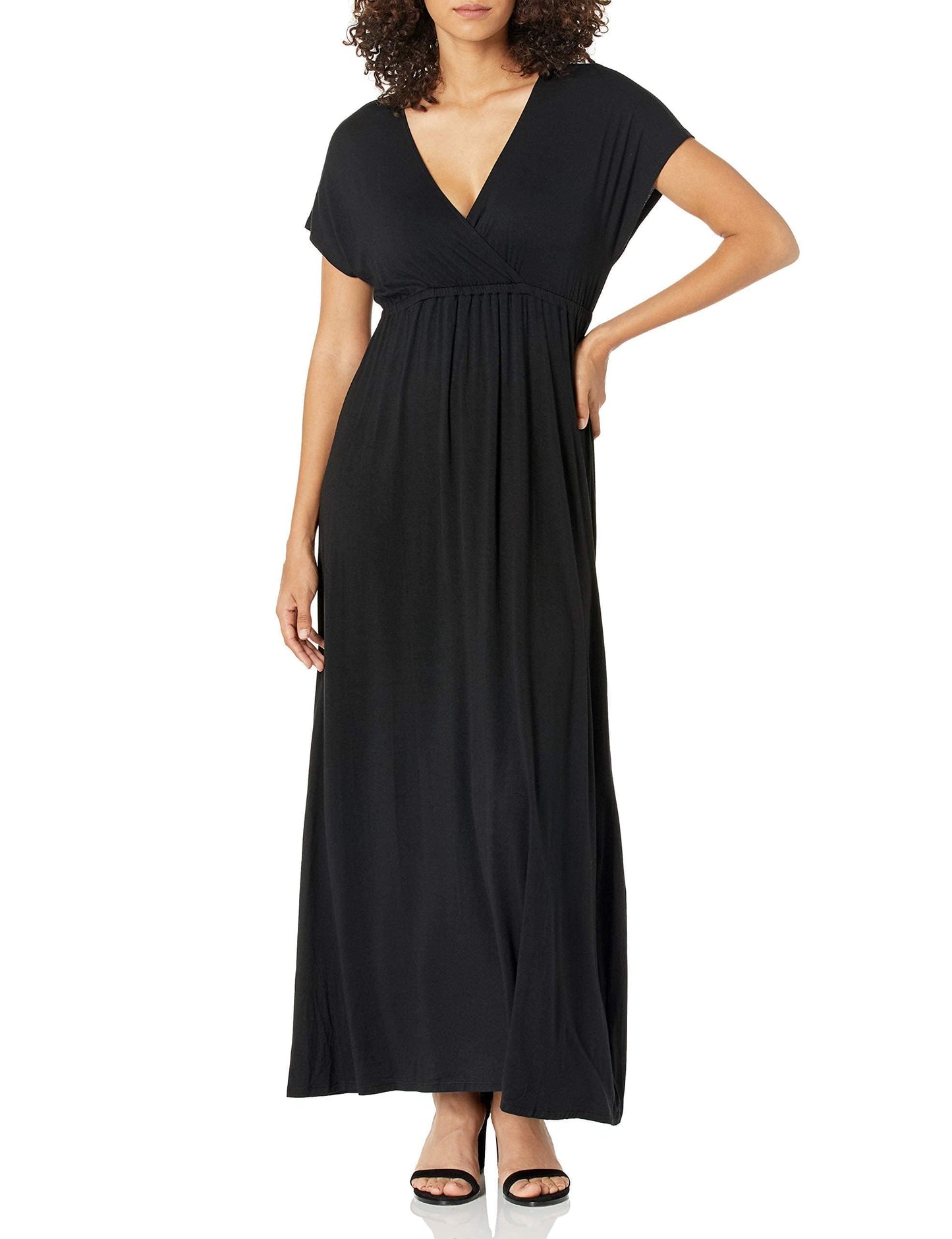 Amazon Essentials Women's V Neck Short Sleeve Waisted Maxi Dress (Available in Plus Size)