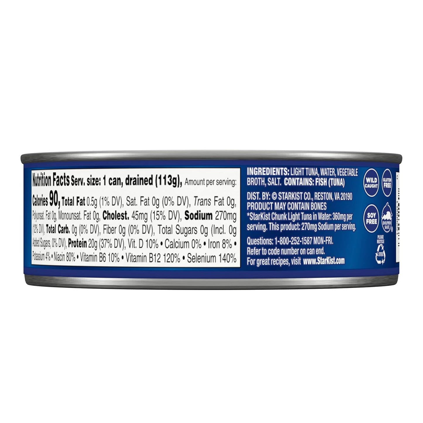 StarKist Chunk Light Tuna in Water, 5 oz (8 Pack) Canned Tuna Fish, Wild Caught, Gluten Free, Ready to Eat, Perfect for Salads, Keto Meals and Snacks, with 20g Protein & 90 Calories Per Serving