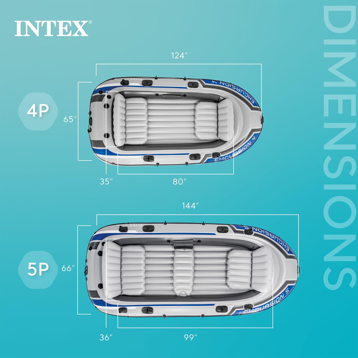 INTEX 68324EP Excursion 4 Inflatable Boat Set: Includes Deluxe 54in Boat Oars and High-Output Pump – Adjustable Seats with Backrest – Fishing Rod Holders – 4-Person – 1100lb Weight Capacity