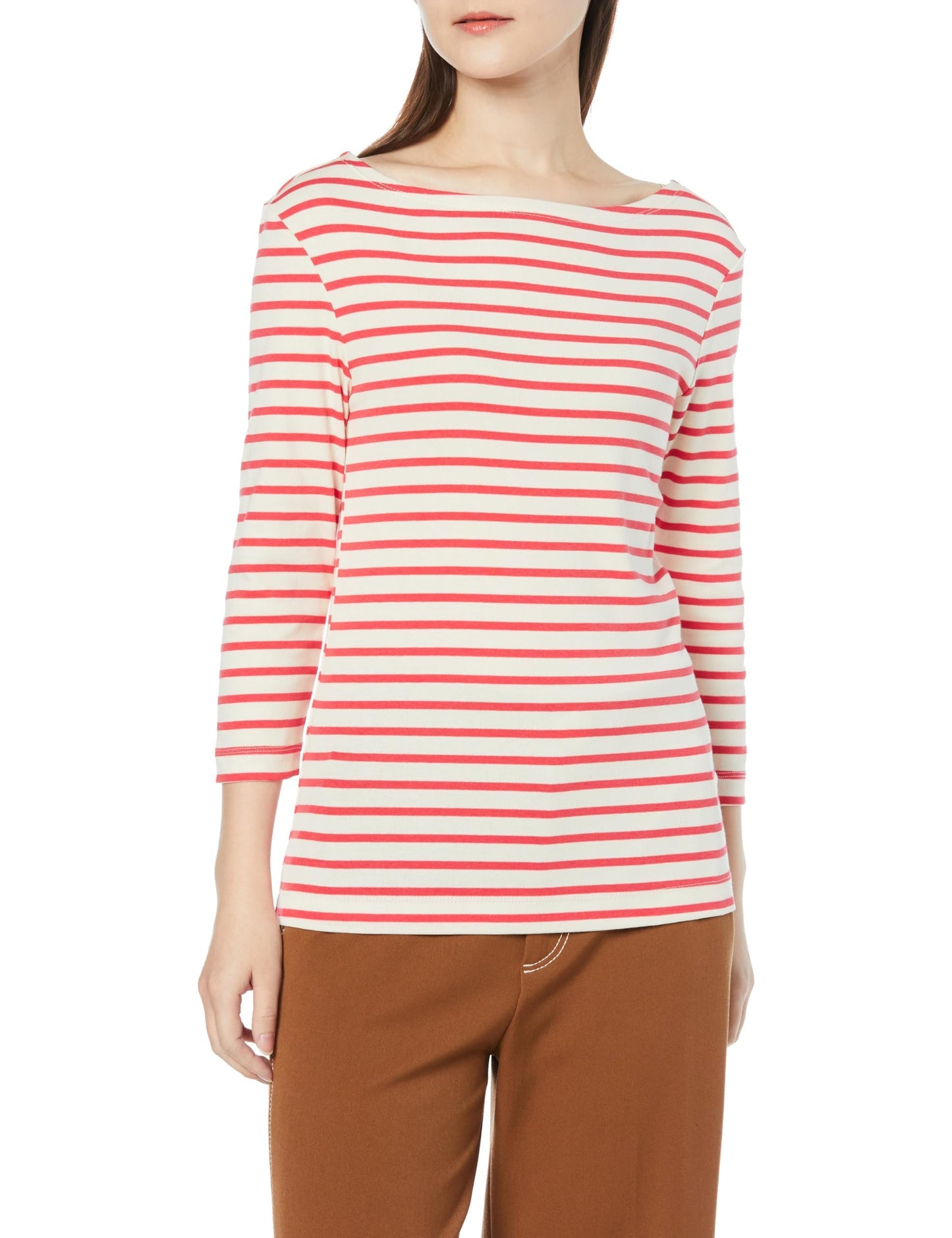 Amazon Essentials Women's Slim-Fit 3/4 Sleeve Boat Neck Cotton Modal Micro Rib T-Shirt