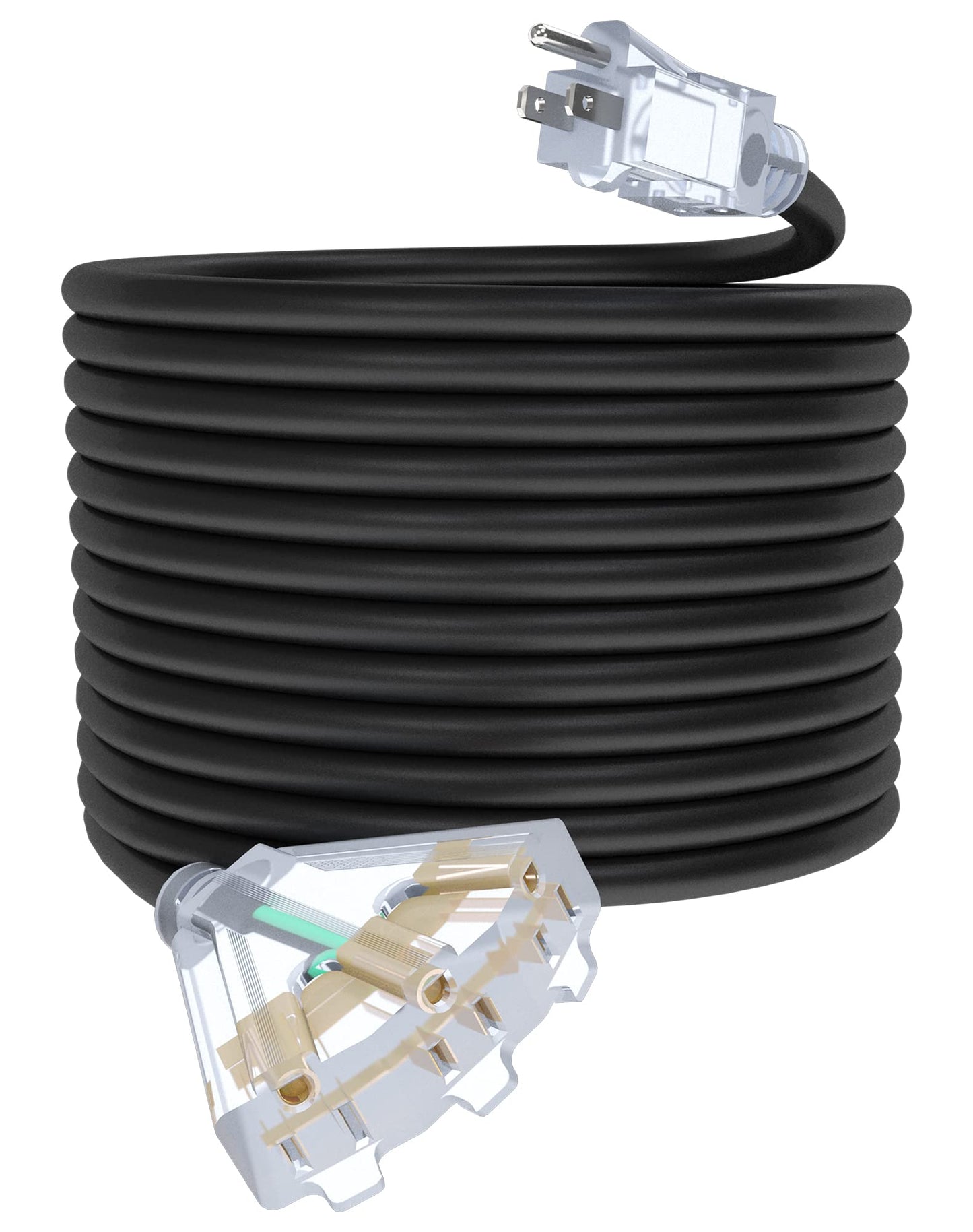 25Ft 12/3 Outdoor Extension Cord with 3-Outlets, Heavy Duty 12 Gauge 3 Prong Extension Cord Waterproof with Lighted end, 15A 12AWG 1875W SJTW, ETL Listed - Great for Garage, Garden and Home, Yellow