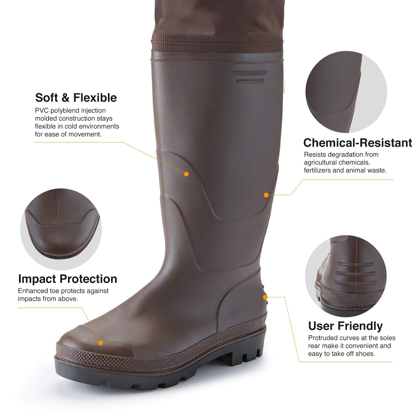 TIDEWE Lightweight Hip Boot for Men and Women, 2-Ply PVC/Nylon Fishing Wader (Green and Brown)