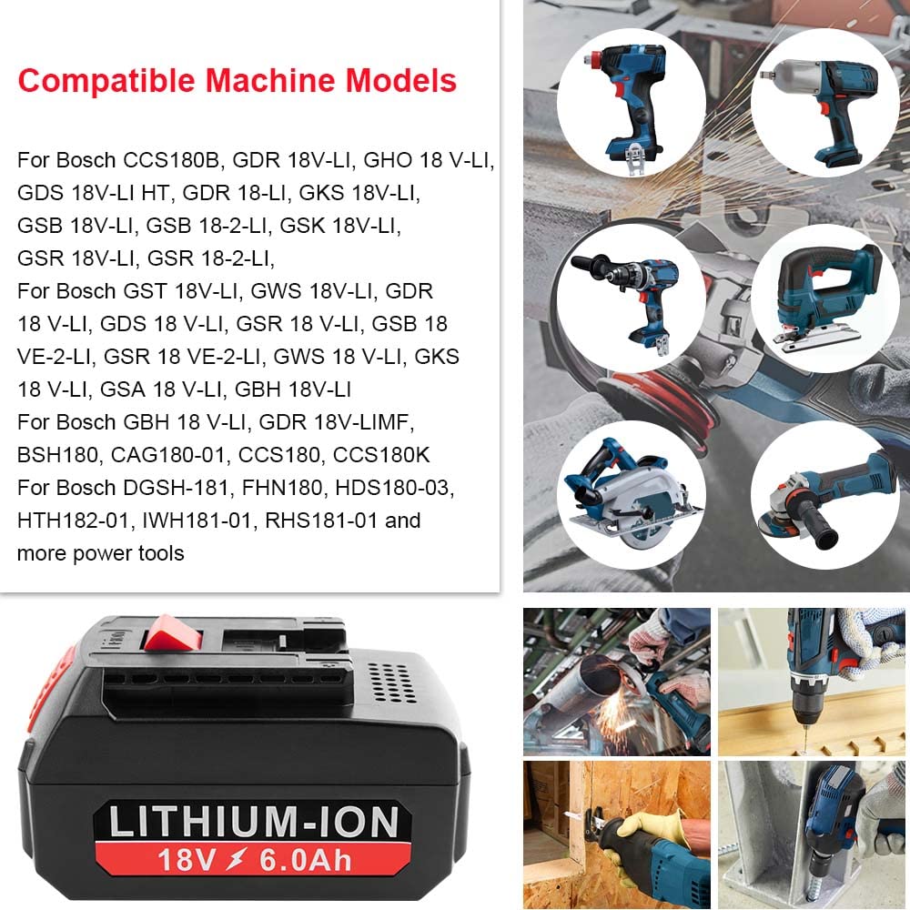 [2Pack] 18V 6.0 Ah! HIGH-Output Battery for Bosch 18V Battery Lithium BAT609 BAT609G BAT610G BAT611 BAT612 BAT618 BAT618G BAT619 BAT619G BAT622 BAT620
