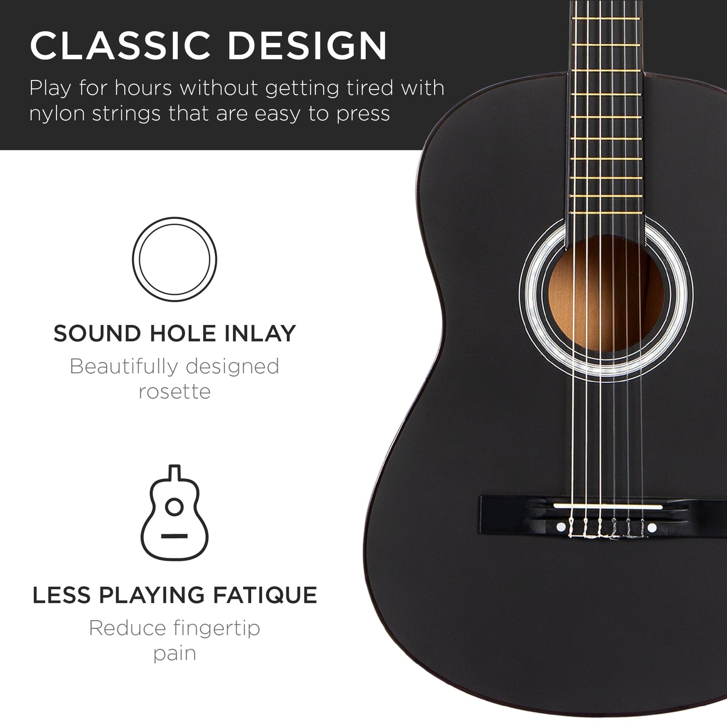 Best Choice Products 38in Beginner All Wood Acoustic Guitar Starter Kit w/Gig Bag, 6 Picks, Nylon Strings, Strap w/Pick Holder - Matte Black