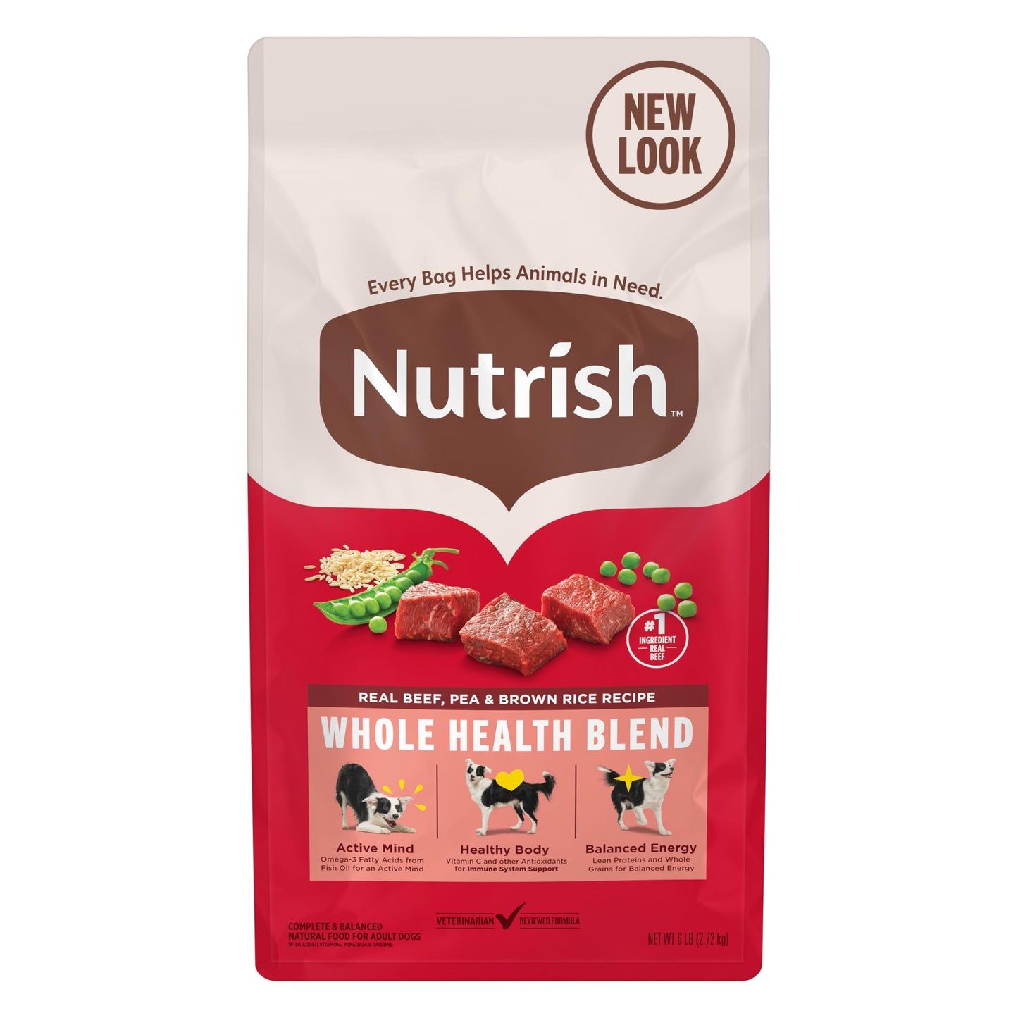 Nutrish Dry Dog Food, Real Beef, Pea & Brown Rice Recipe Whole Health Blend for Adult Dogs, 40 lb. Bag, Packaging May Vary (Rachael Ray)
