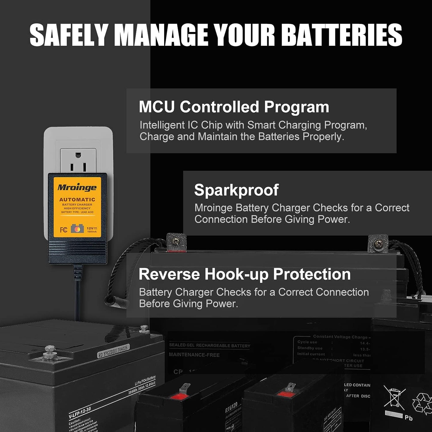 Trickle Charger 12V 1000mA Smart Battery Charger & Maintainer and Automatic Float Charger for Motorcycle, ATV, Lawnmowers and More