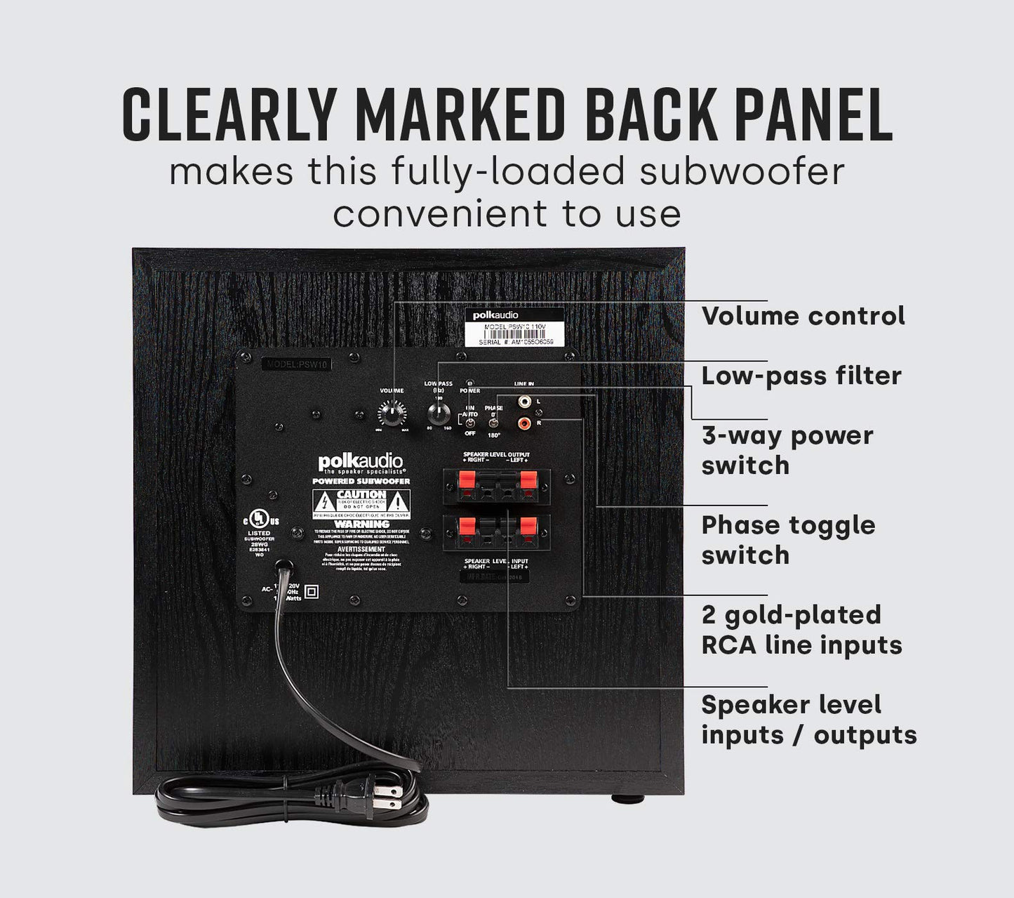 Polk Audio PSW10 10" Powered Subwoofer Home Audio – Power Port Tech, Up to 100 Watts, Big Bass in Compact Design, Easy Setup with Home Theater, Timbre-Matched with Monitor & T-Series Polk Speakers