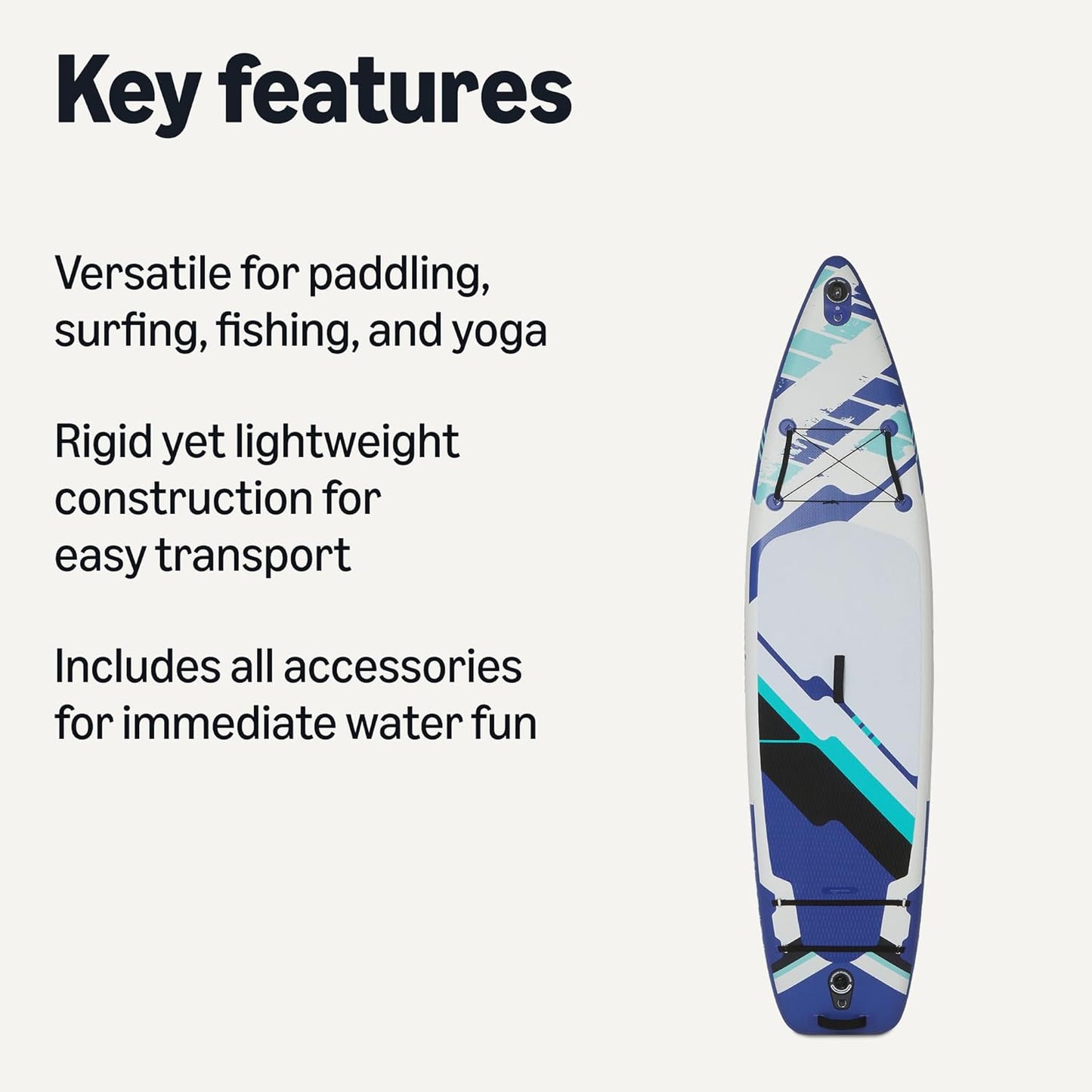 Amazon Basics Inflatable Stand Up Paddleboard with Accessories, 132" x 33" x 15", Blue