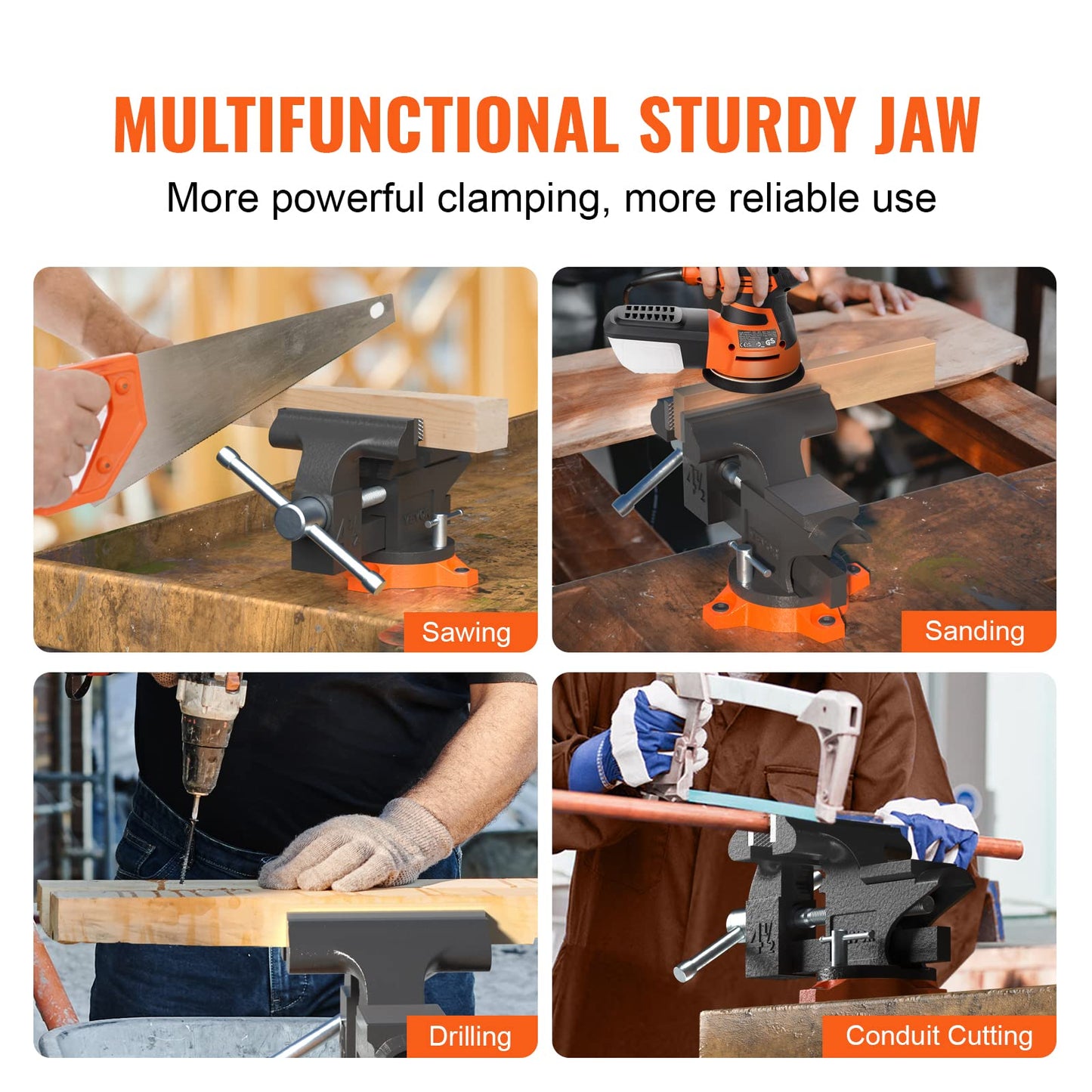 VEVOR Bench Vise, 6-inch Jaw Width 5.9-inch Jaw Opening, 360-Degree Swivel Locking Base Multipurpose Vise w/Anvil, Heavy Duty Ductile Iron Workbench Vise w/Bolts & Nuts, for Drilling, Pipe Cutting